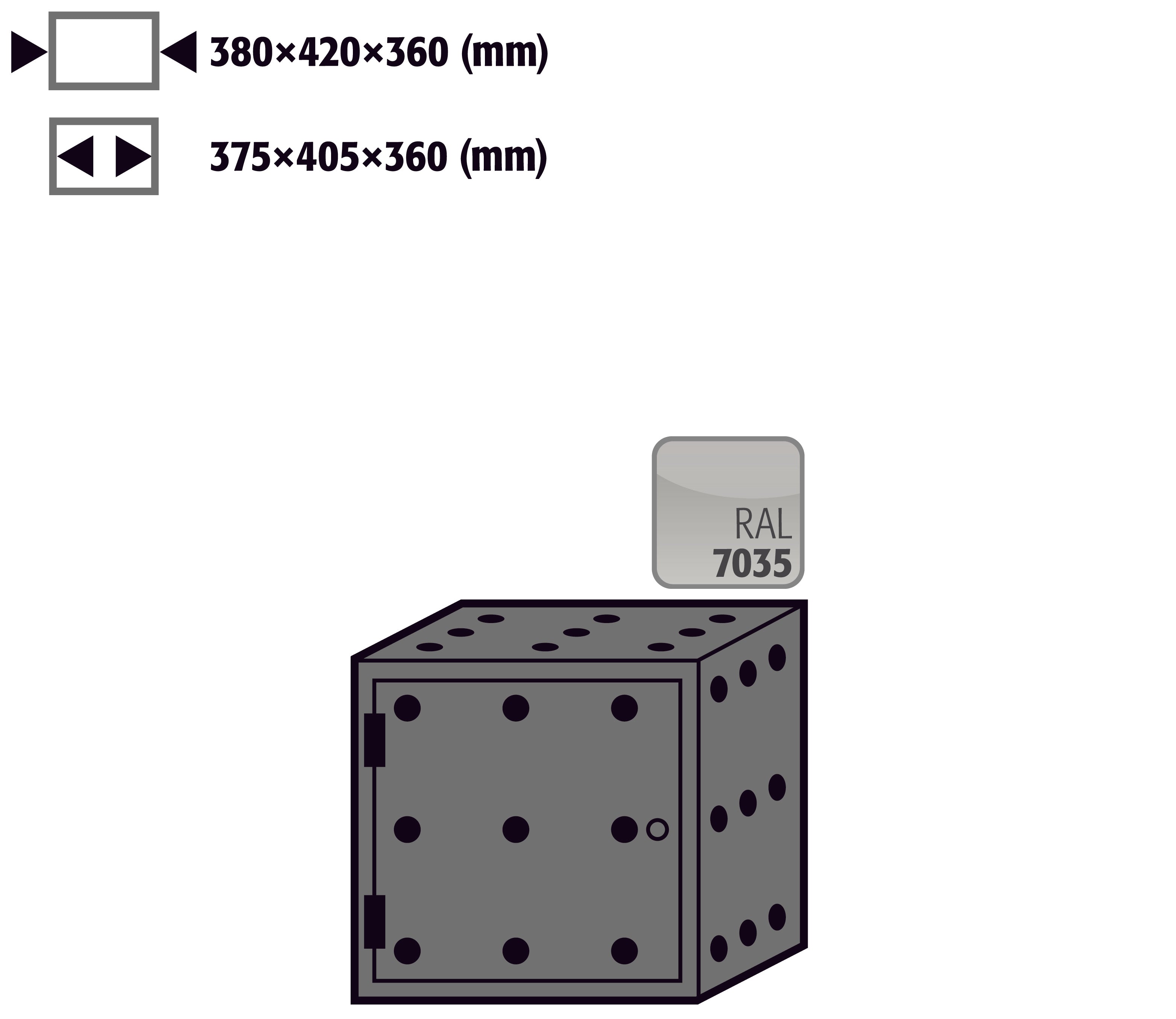 Box de stockage charnière à gauche pour modèle(s): S90 avec largeur 600, 900 u.1200 mm, tôle d'acier revêtement par poudre lisse