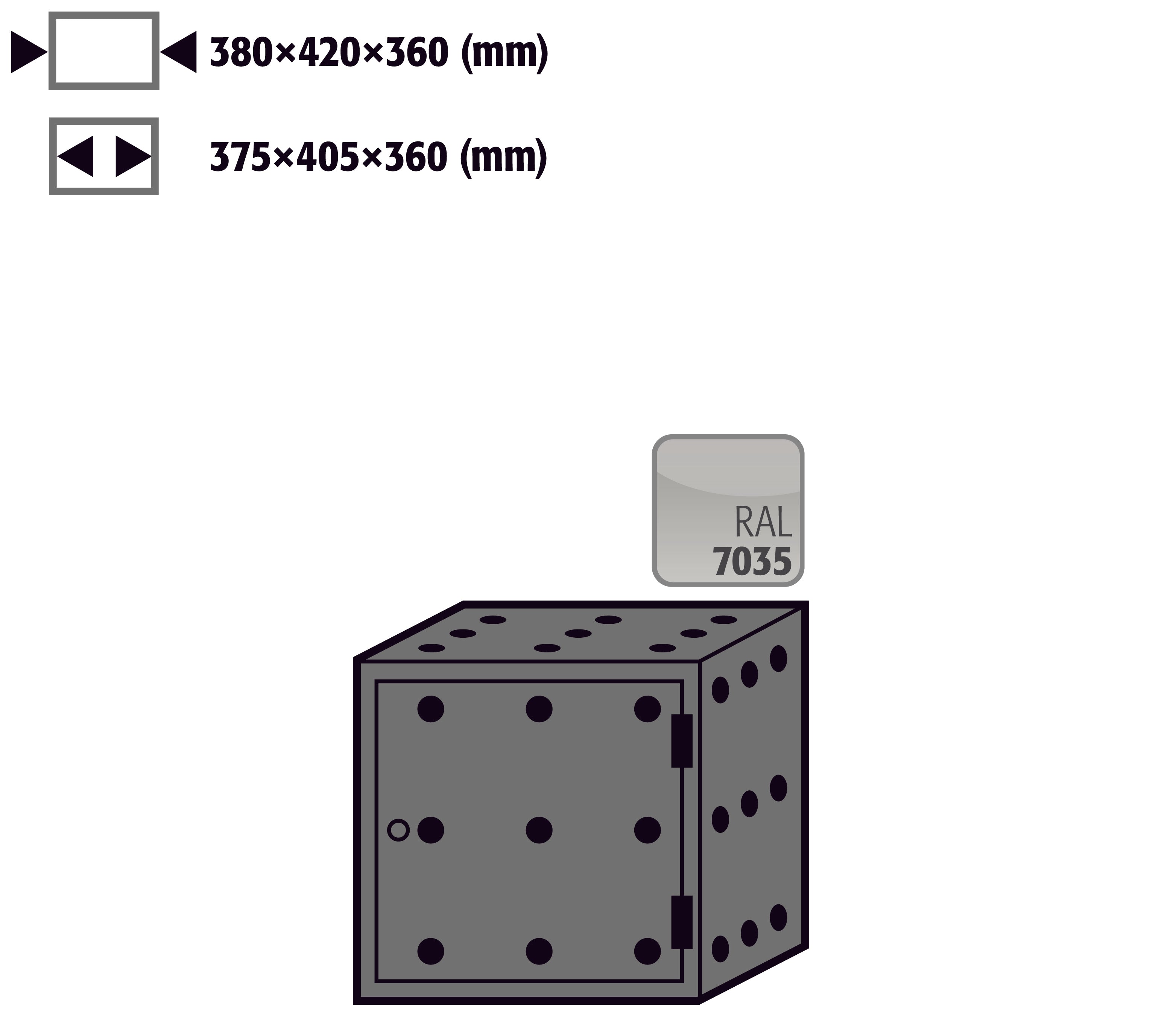 Box de stockage charnière à droite pour modèle(s): S90 avec largeur 600, 900 u.1200 mm, tôle d'acier revêtement par poudre lisse