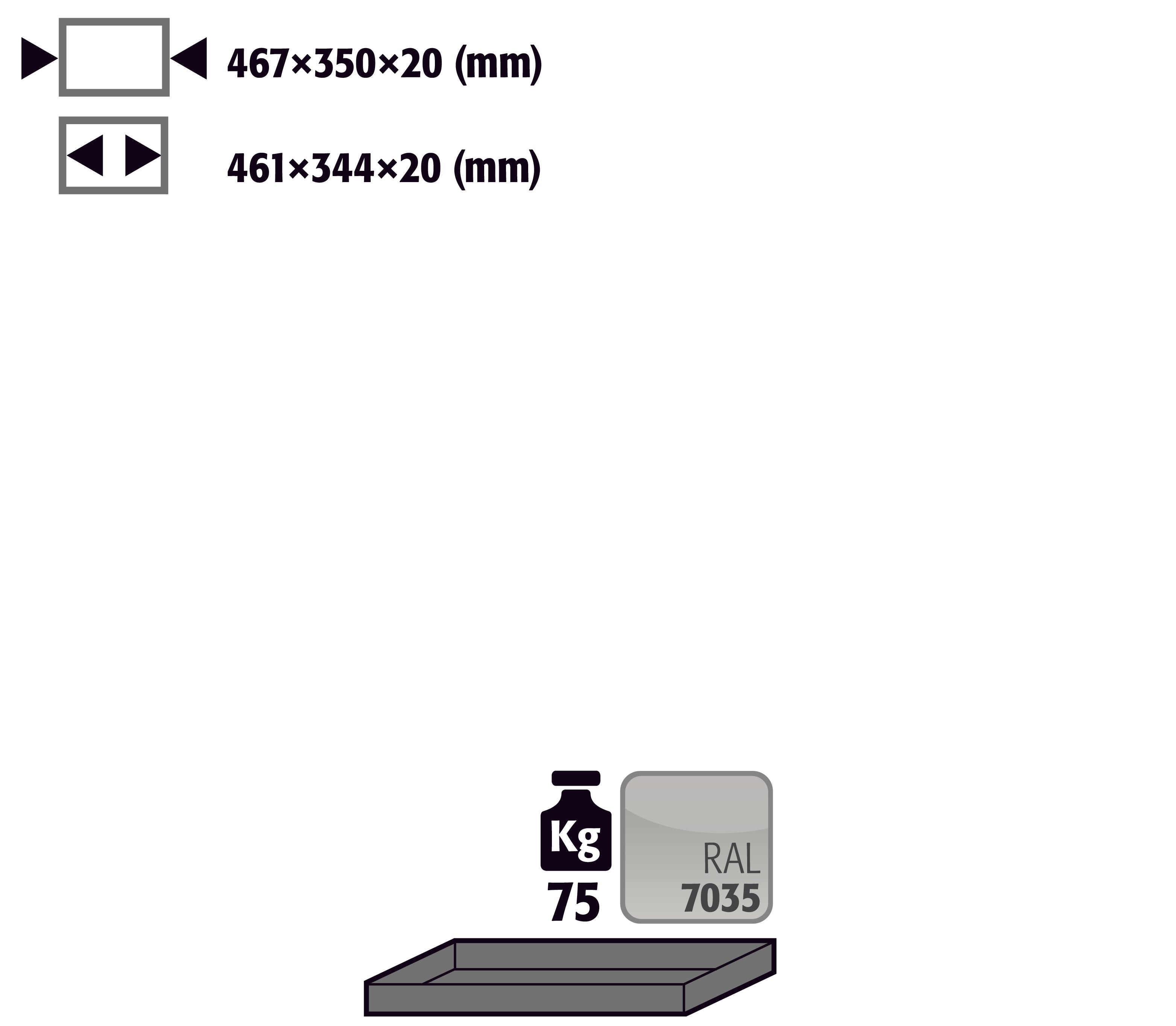 Étagère standard pour modèle(s): UB90 avec largeur 590/1100 T=500 mm, tôle d'acier revêtement par poudre lisse