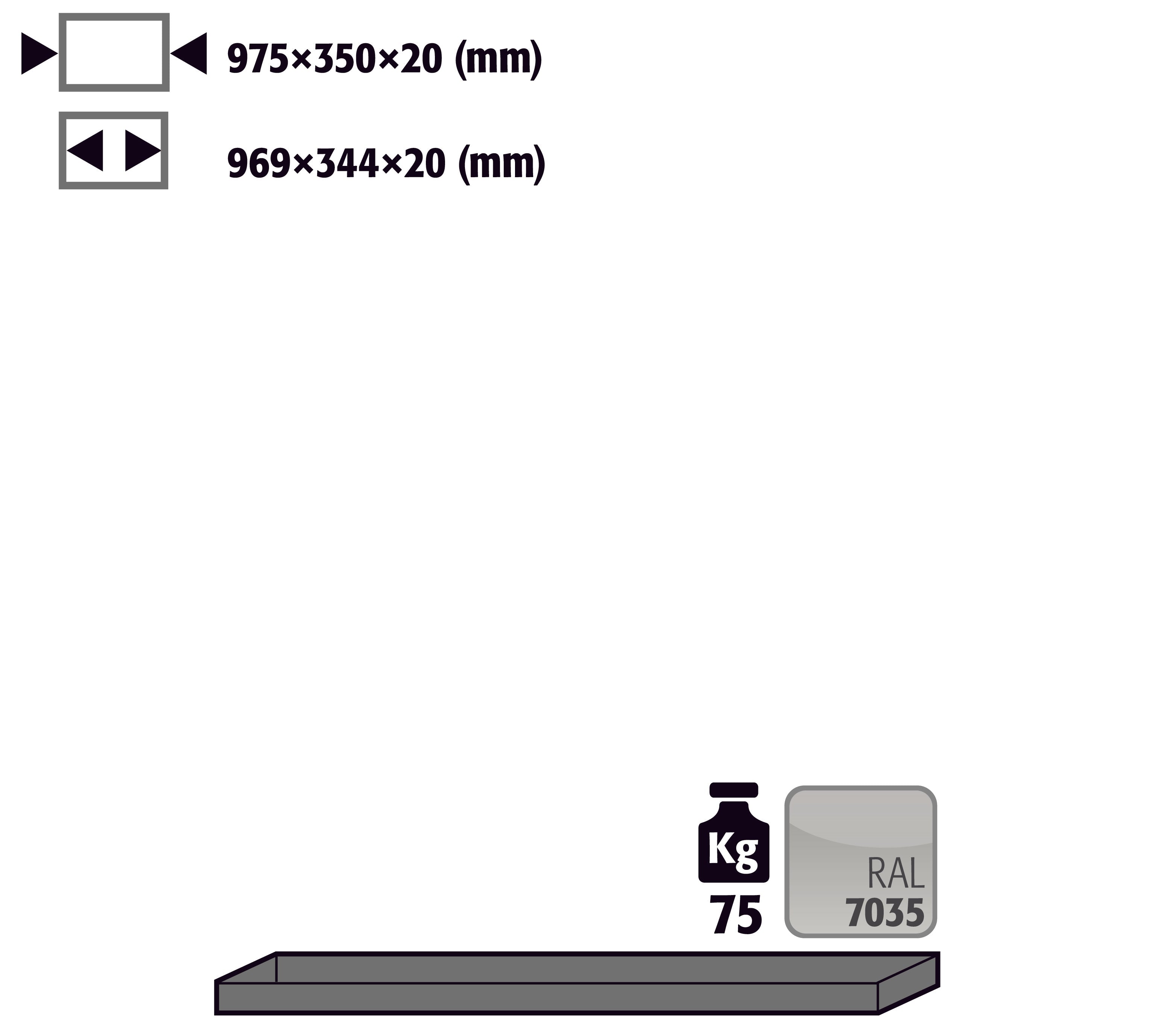 Étagère standard pour modèle(s): UB90 avec largeur 1100 T=500 mm, tôle d'acier revêtement par poudre lisse