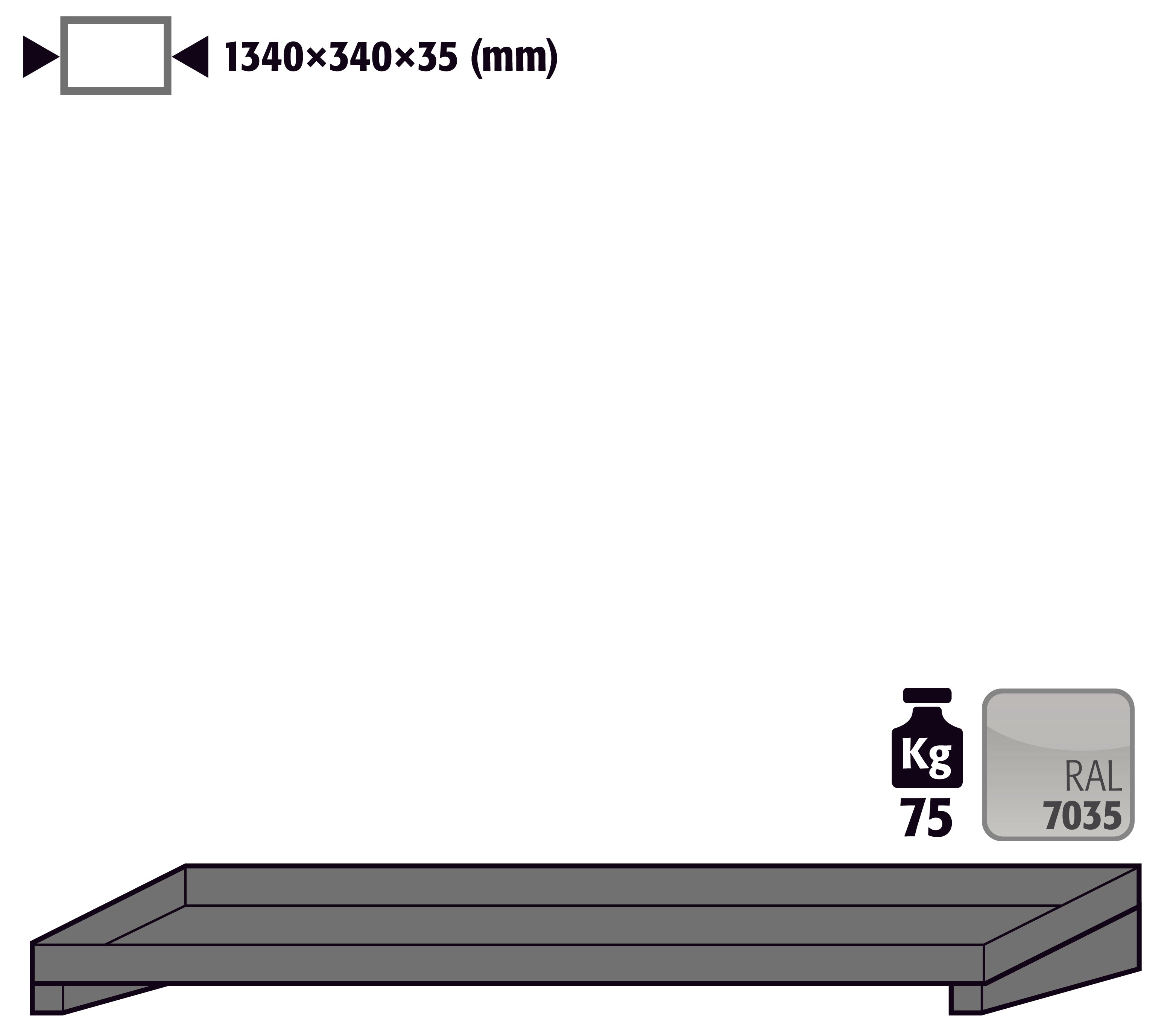 Étagère standard pour modèle(s): GOD avec une largeur de 1350 mm, tôle d'acier revêtement par poudre lisse