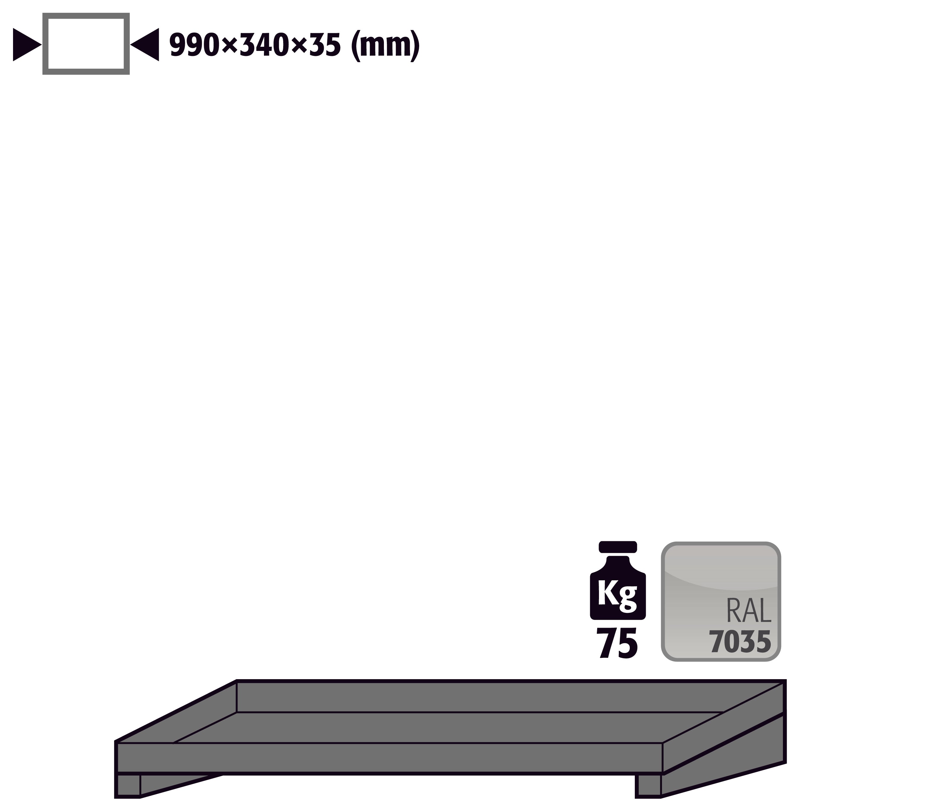 Étagère standard pour modèle(s): GOD avec une largeur de 1000 mm, tôle d'acier revêtement par poudre lisse