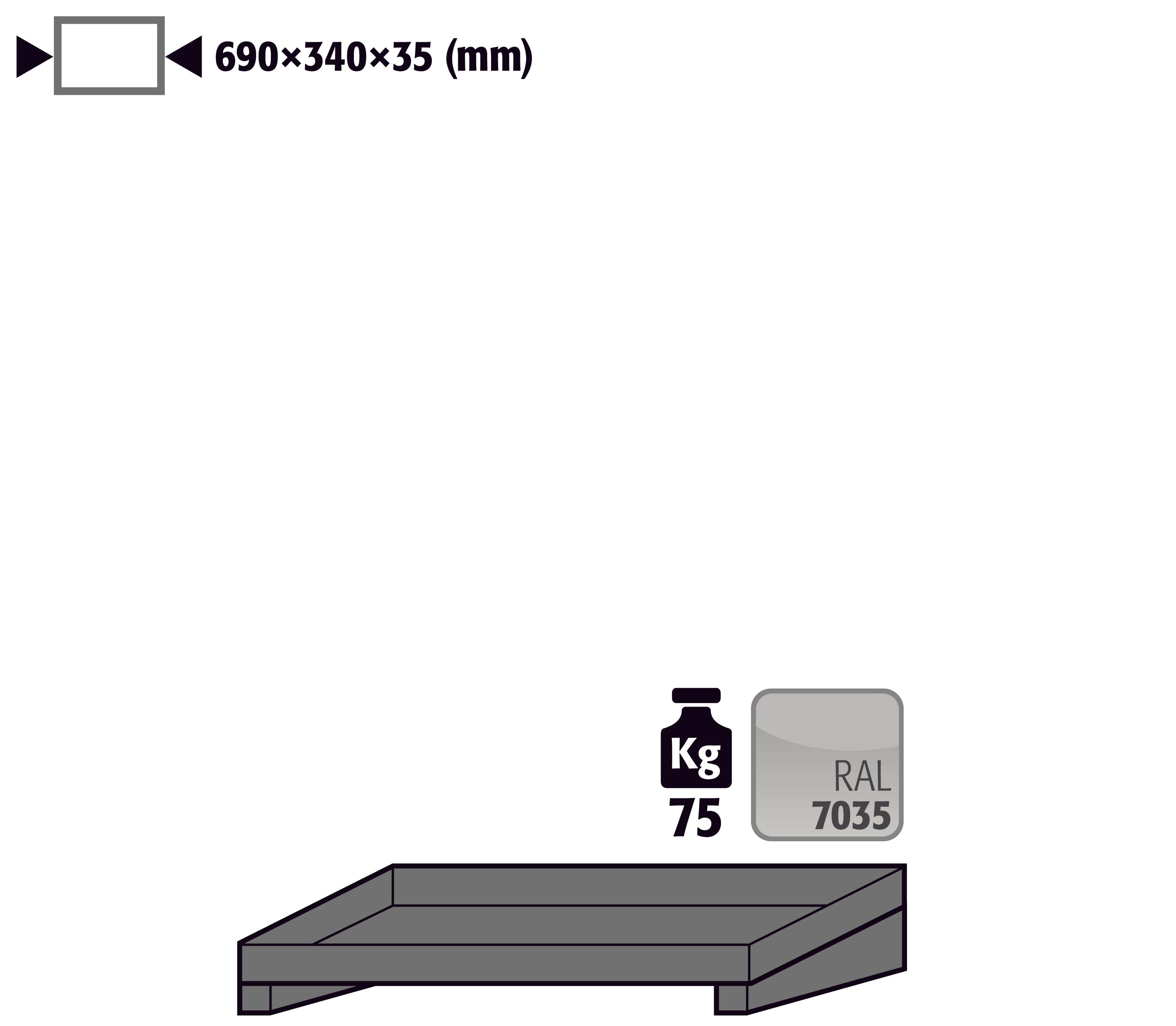 Shelf standard for model(s): GOD with width 700 mm, sheet steel powder-coated smooth
