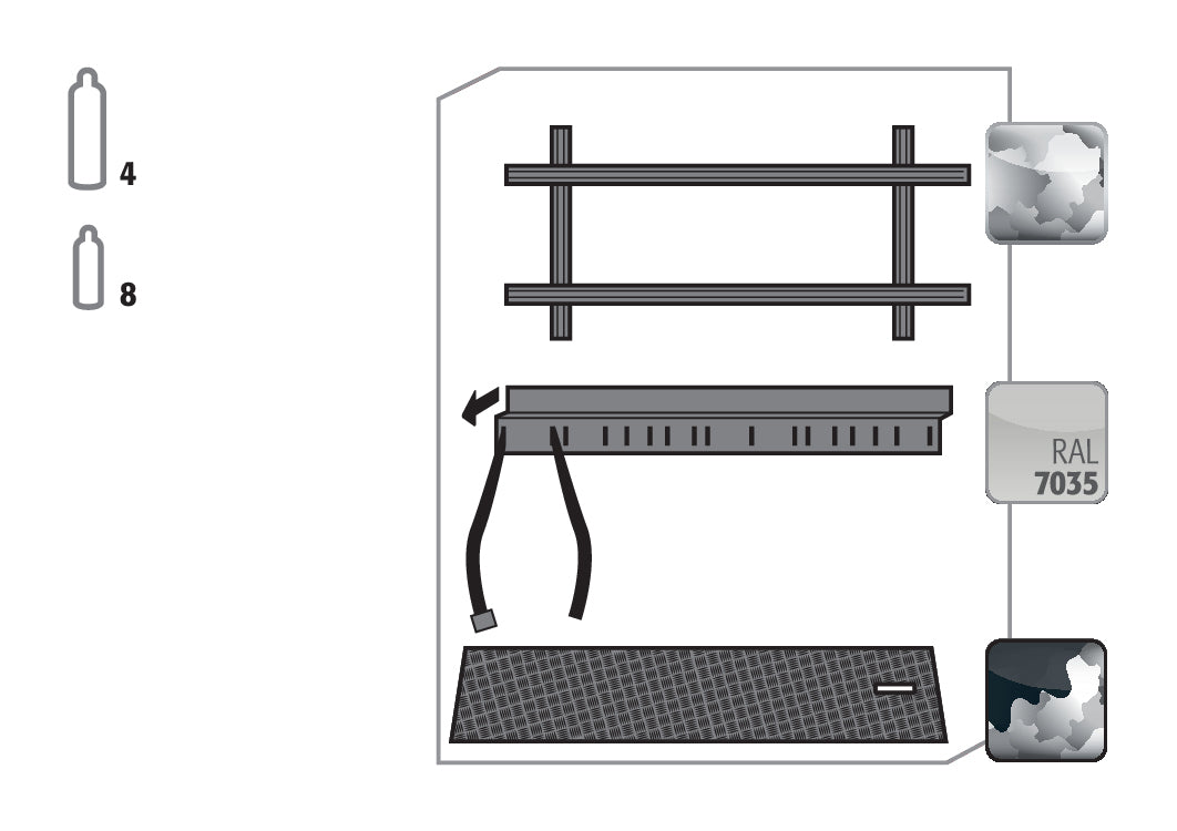 Standardinneneinrichtung Druckgasflaschen für Modell(e): G90 mit Breite 1400 mm, Stahlblech verzinkt und pulverbeschichtet