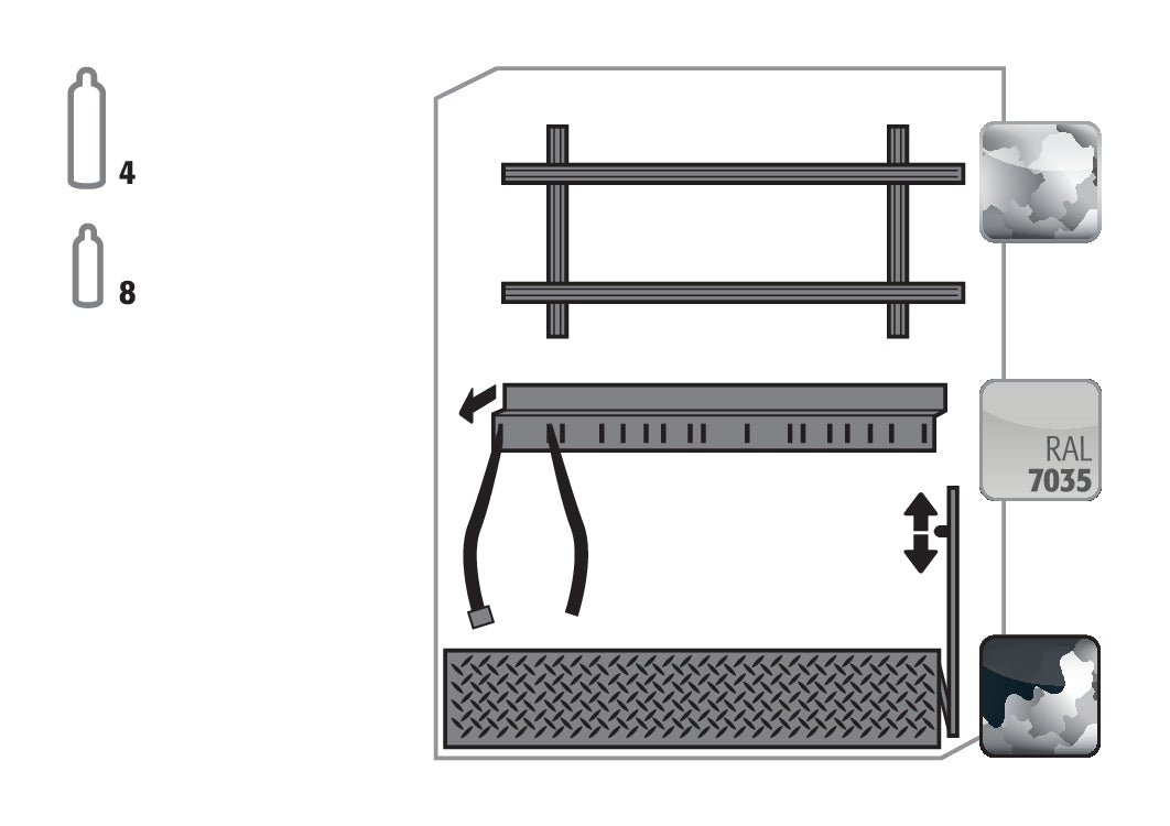 Komfortinneneinrichtung Druckgasflaschen für Modell(e): G90 mit Breite 1400 mm, Stahlblech verzinkt und pulverbeschichtet