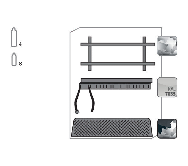 Standardinneneinrichtung Druckgasflaschen für Modell(e): G30 mit Breite 1400 mm, Stahlblech verzinkt und pulverbeschichtet