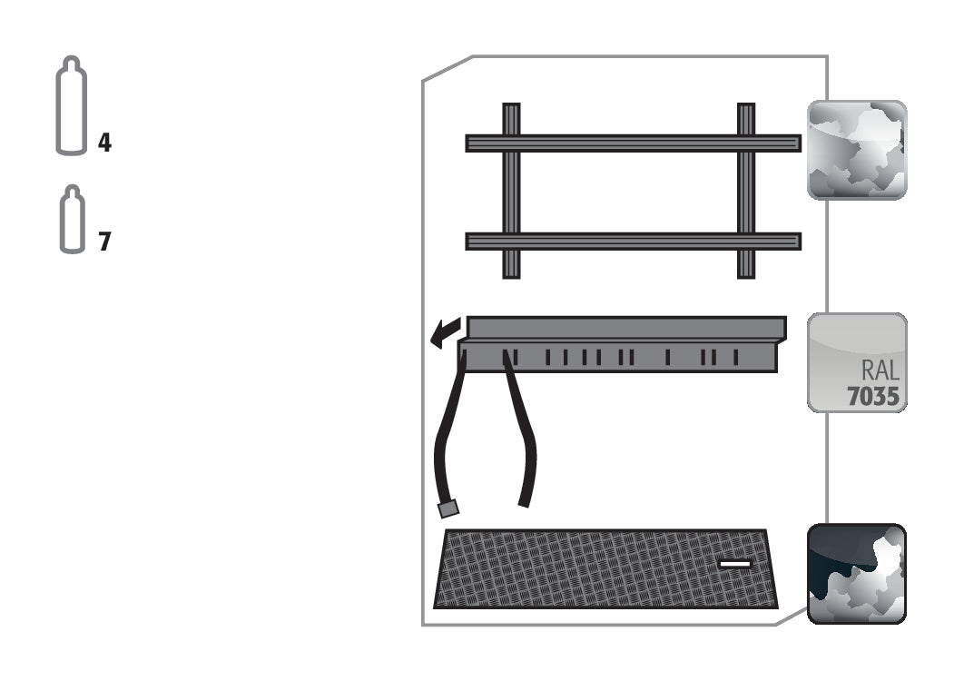 Standardinneneinrichtung Druckgasflaschen für Modell(e): G90 mit Breite 1200 mm, Stahlblech verzinkt und pulverbeschichtet