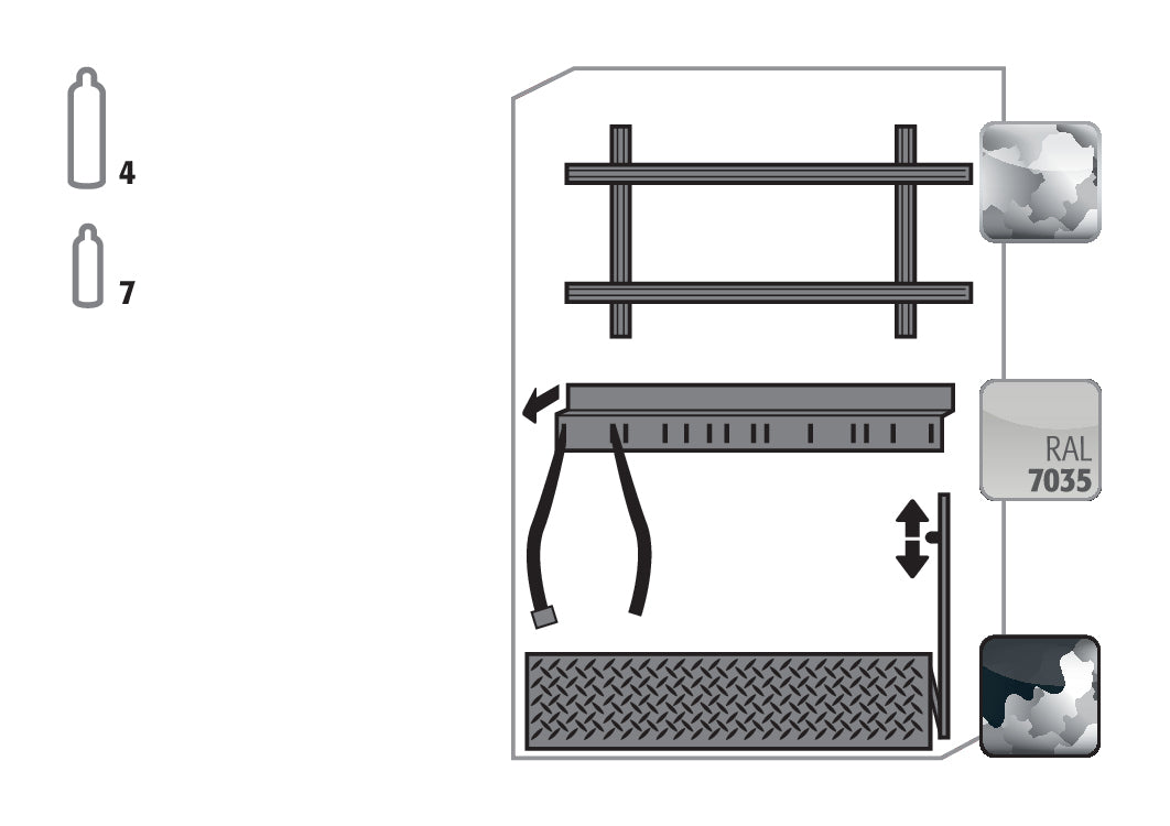 Komfortinneneinrichtung Druckgasflaschen für Modell(e): G90 mit Breite 1200 mm, Stahlblech verzinkt und pulverbeschichtet