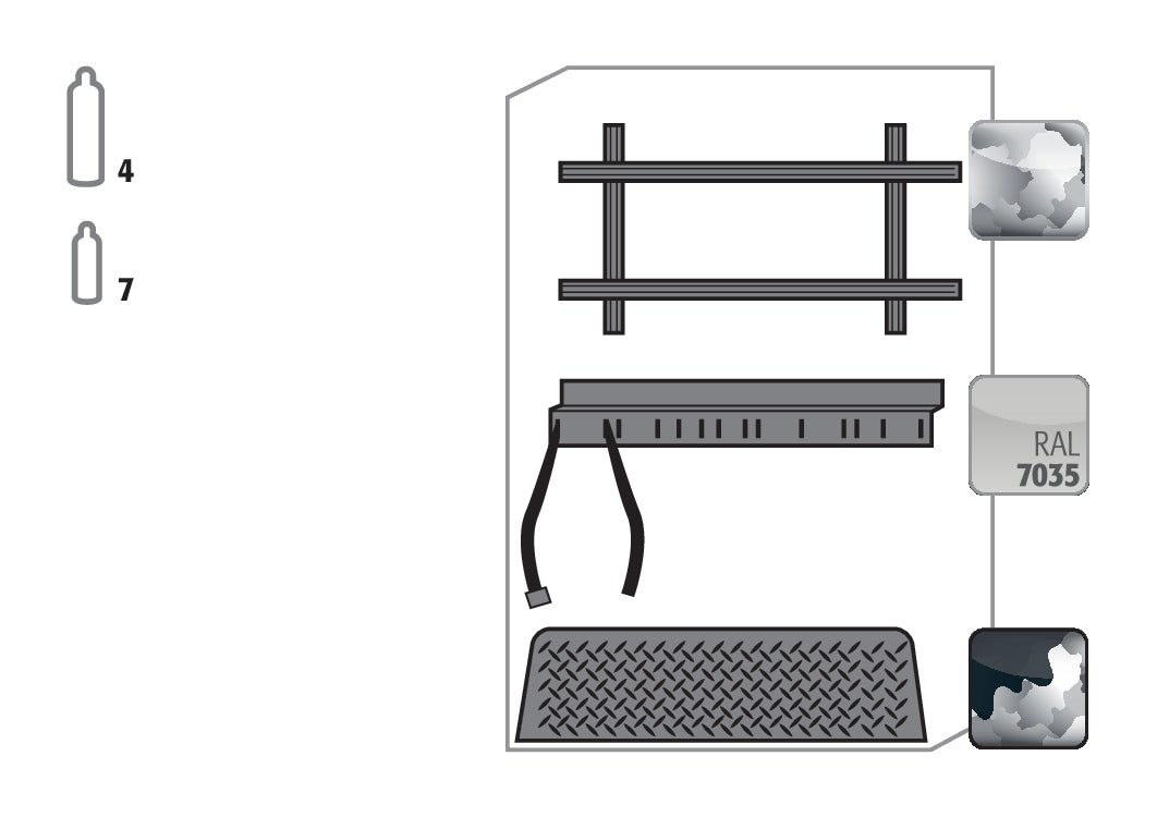 Standardinneneinrichtung Druckgasflaschen für Modell(e): G30 mit Breite 1200 mm, Stahlblech verzinkt und pulverbeschichtet