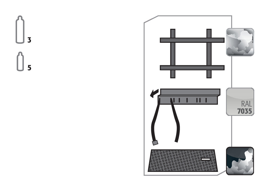 Standardinneneinrichtung Druckgasflaschen für Modell(e): G90 mit Breite 900 mm, Stahlblech verzinkt und pulverbeschichtet