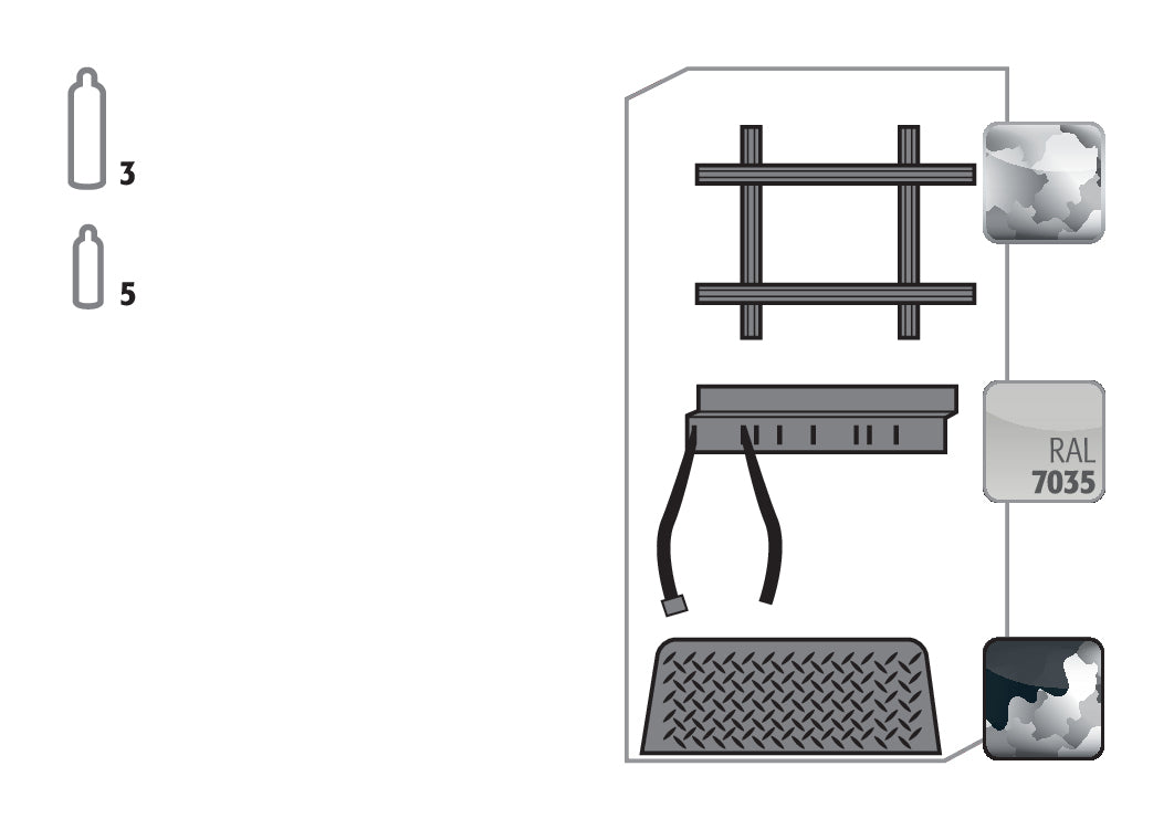 Standardinneneinrichtung Druckgasflaschen für Modell(e): G30 mit Breite 900 mm, Stahlblech verzinkt und pulverbeschichtet