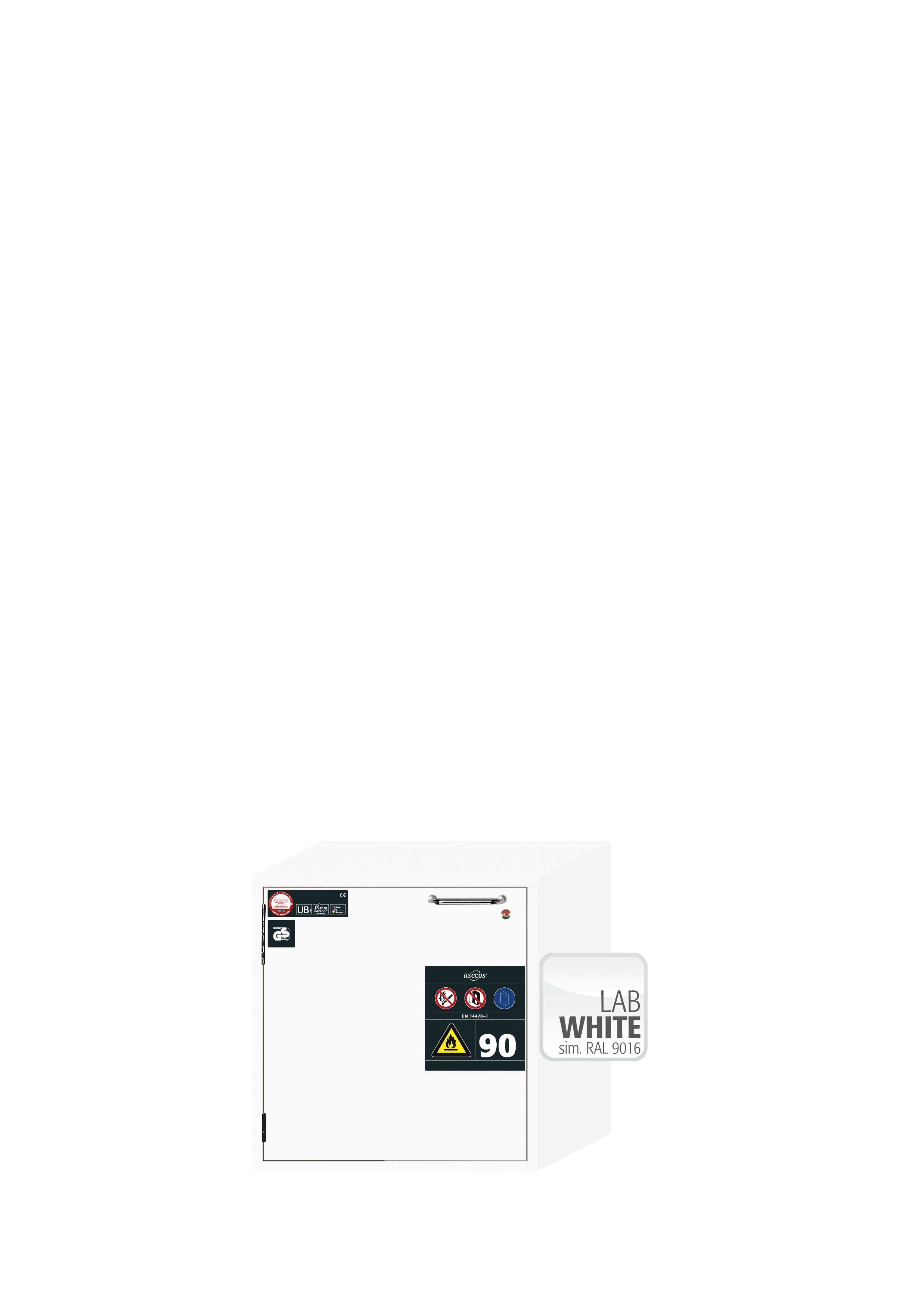 Typ 90 Sicherheitsunterbauschrank UB-T-90 Modell UB90.060.059.T in laborweiss (ähnl. RAL 9016) mit 1x Auszugswanne STAWA-R max. Innenhöhe (Edelstahl 1.4404)