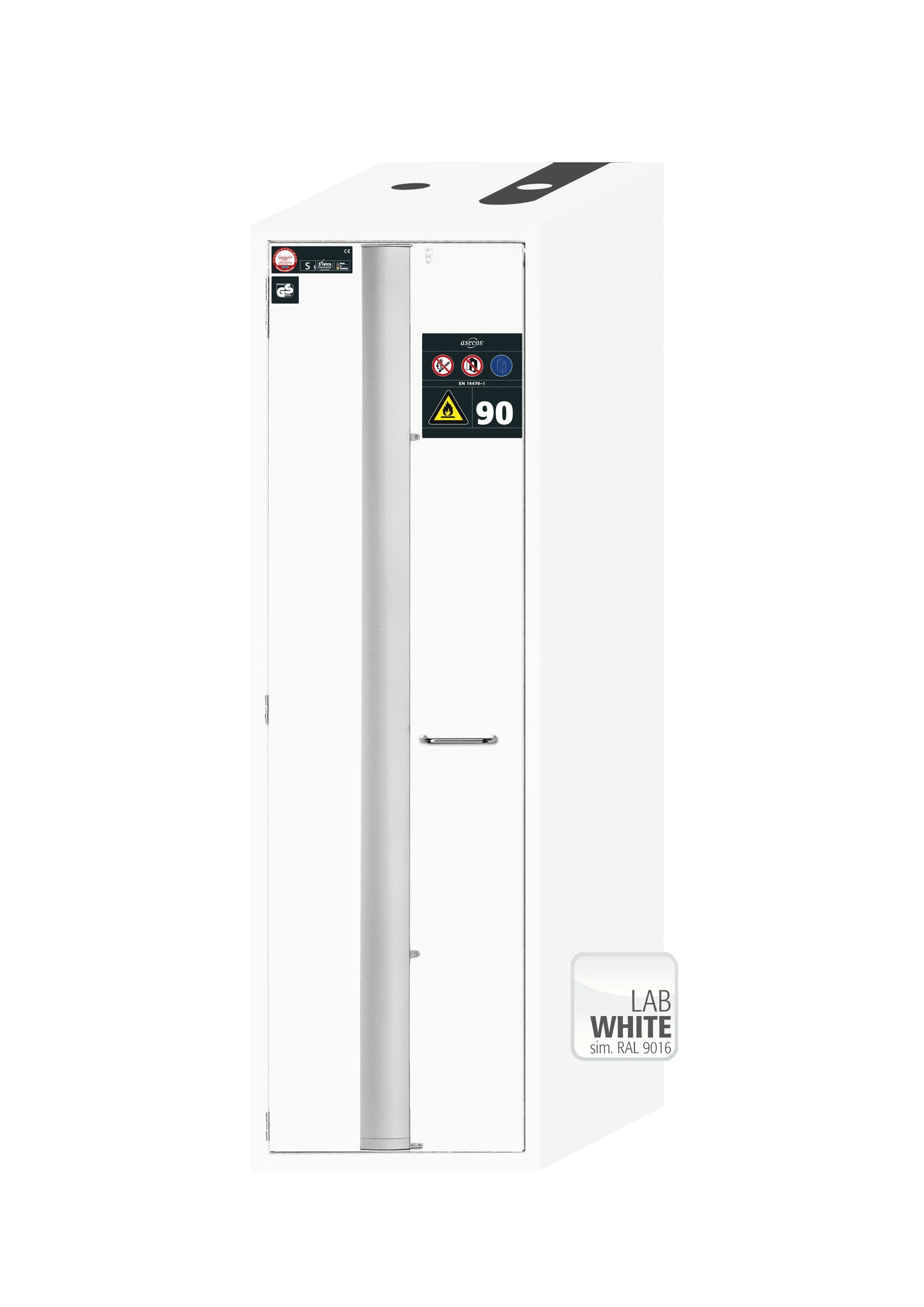 Typ 90 Sicherheitsschrank S-PHOENIX-90 Modell S90.196.060.075.FDAS in laborweiss (ähnl. RAL 9016) mit 4x Auszugswanne Standard (Stahlblech)