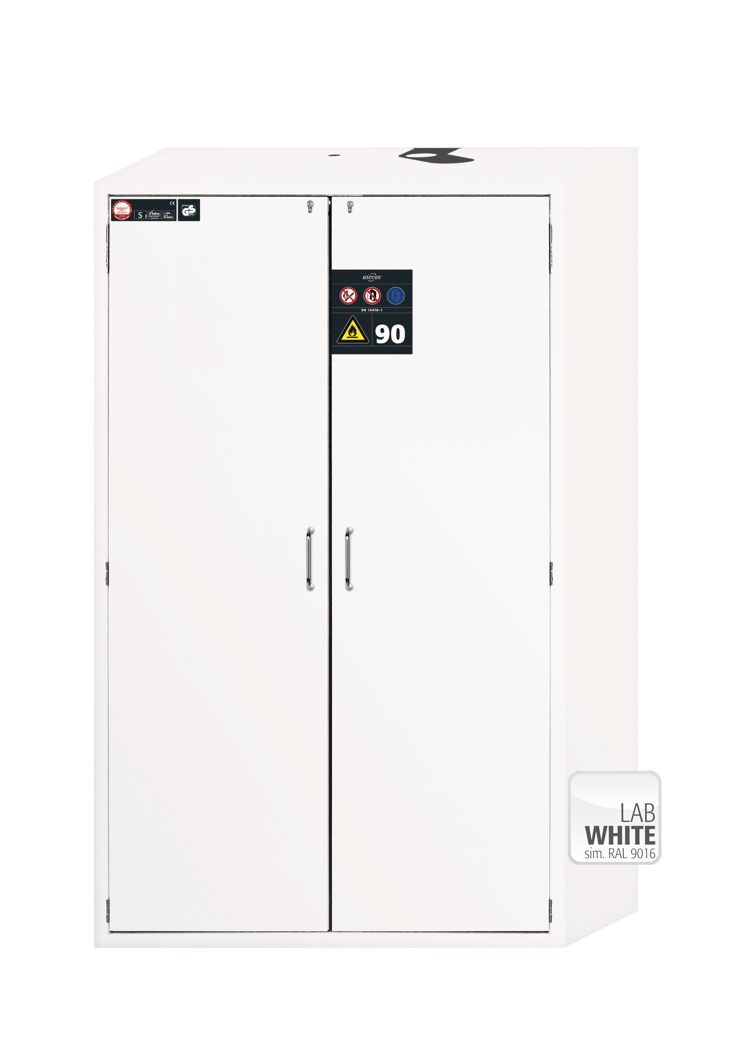 Type 90 safety storage cabinet S-CLASSIC-90 model S90.196.120.WDAS in laboratory white (sim. RAL 9016) with 4x drawer (standard) (sheet steel),
