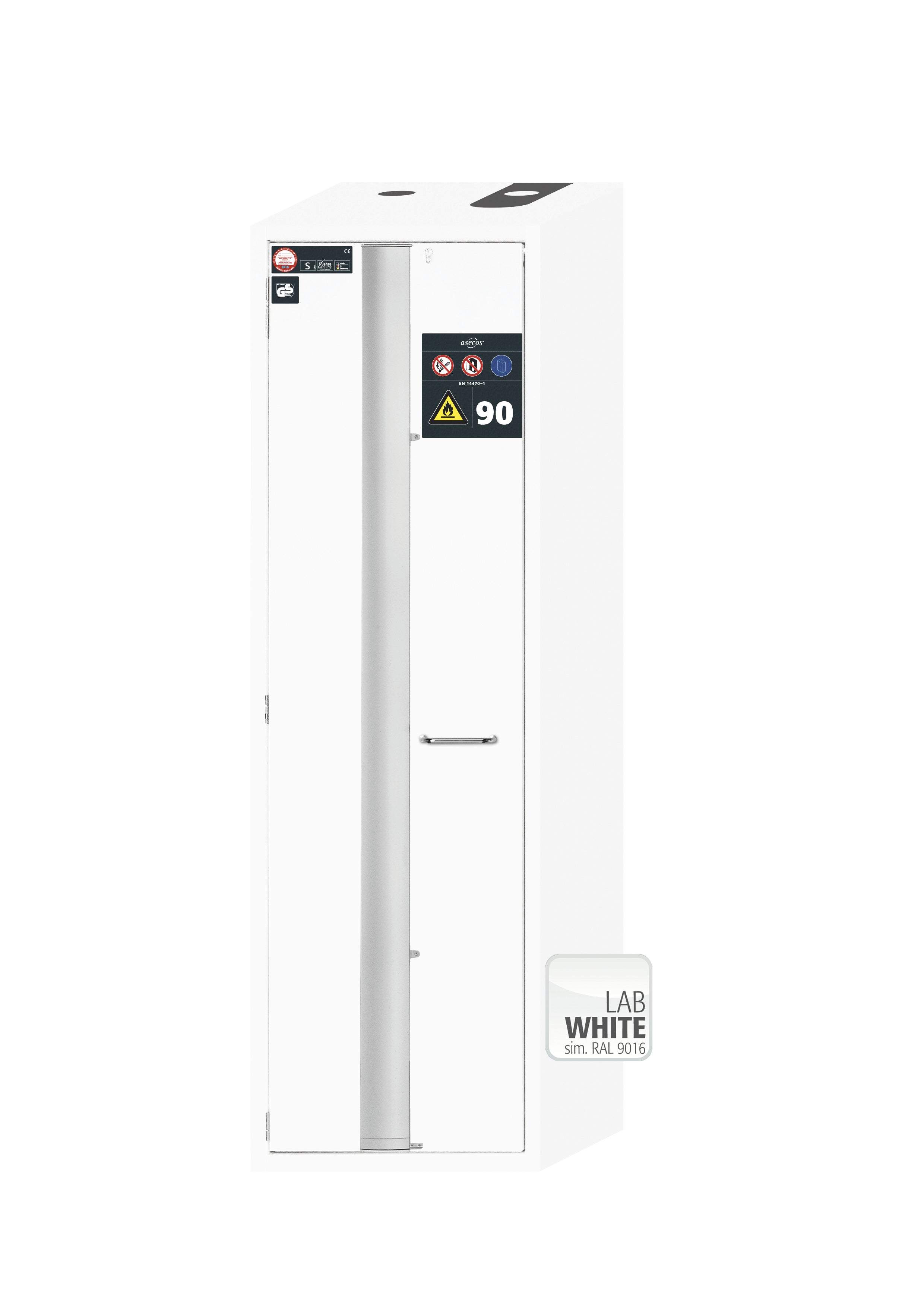 Typ 90 Sicherheitsschrank S-PHOENIX Vol.2-90 Modell S90.196.060.FDAC in laborweiss (ähnl. RAL 9016) mit 2x Fachboden Standard (Edelstahl 1.4301)