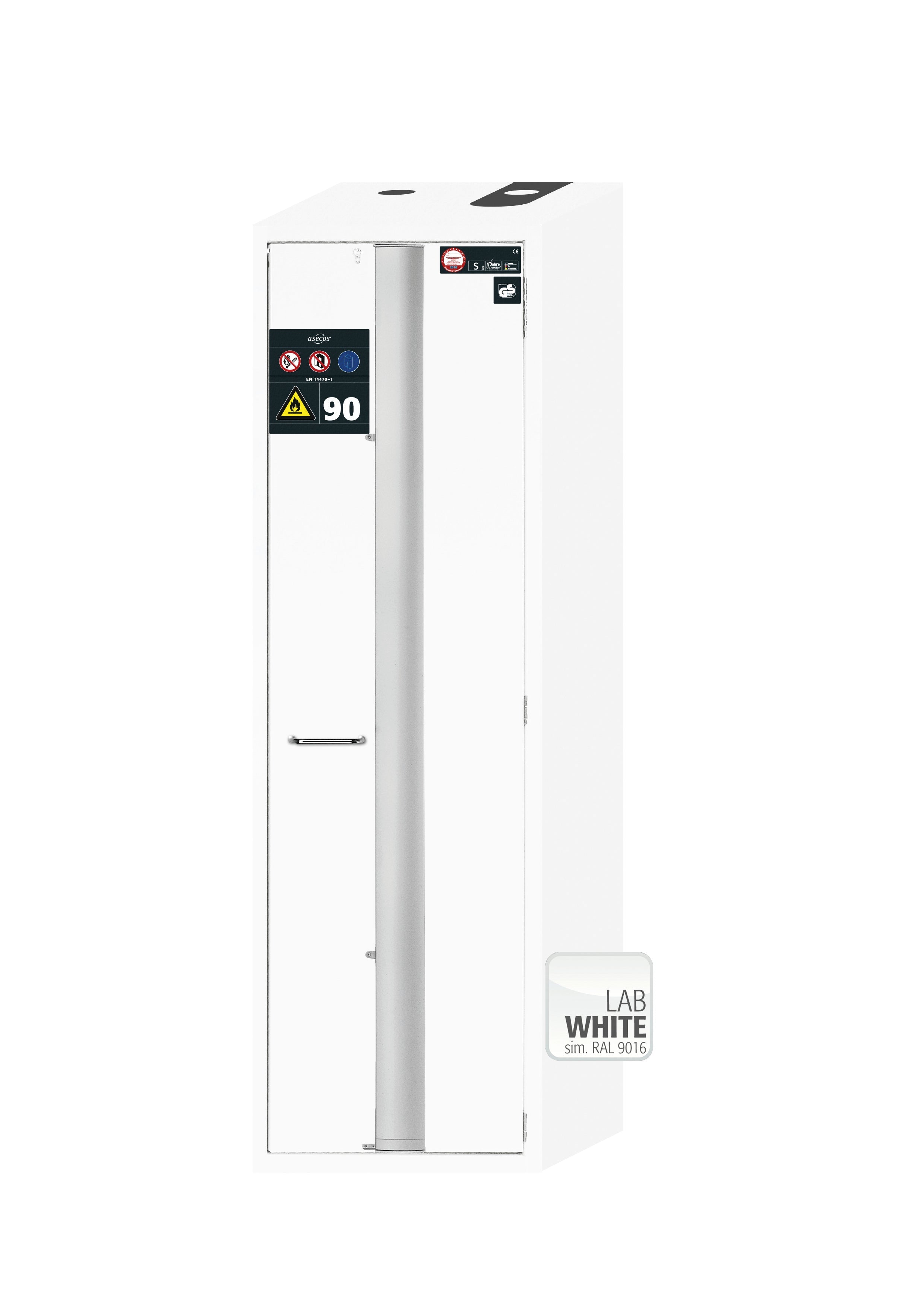 Typ 90 Sicherheitsschrank S-PHOENIX Vol.2-90 Modell S90.196.060.FDACR in laborweiss (ähnl. RAL 9016) mit 3x Auszugswanne Standard (Stahlblech)