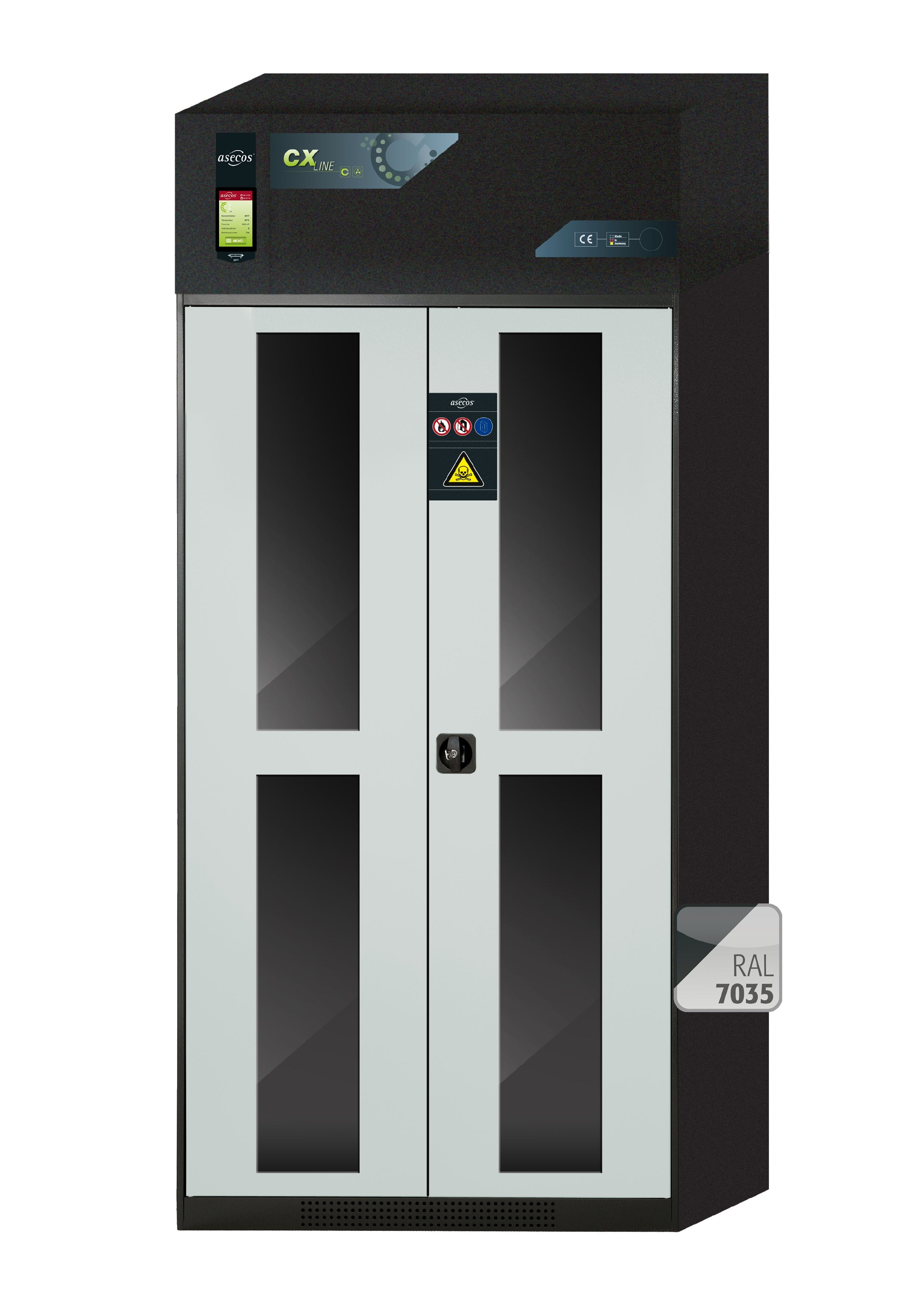 Armoire de filtration d'air à circulation d'air CX-CLASSIC-G modèle CX.229.105.WDFW en gris clair RAL 7035 avec 5 tiroirs coulissants AbZ (tôle d'acier/polypropylène)