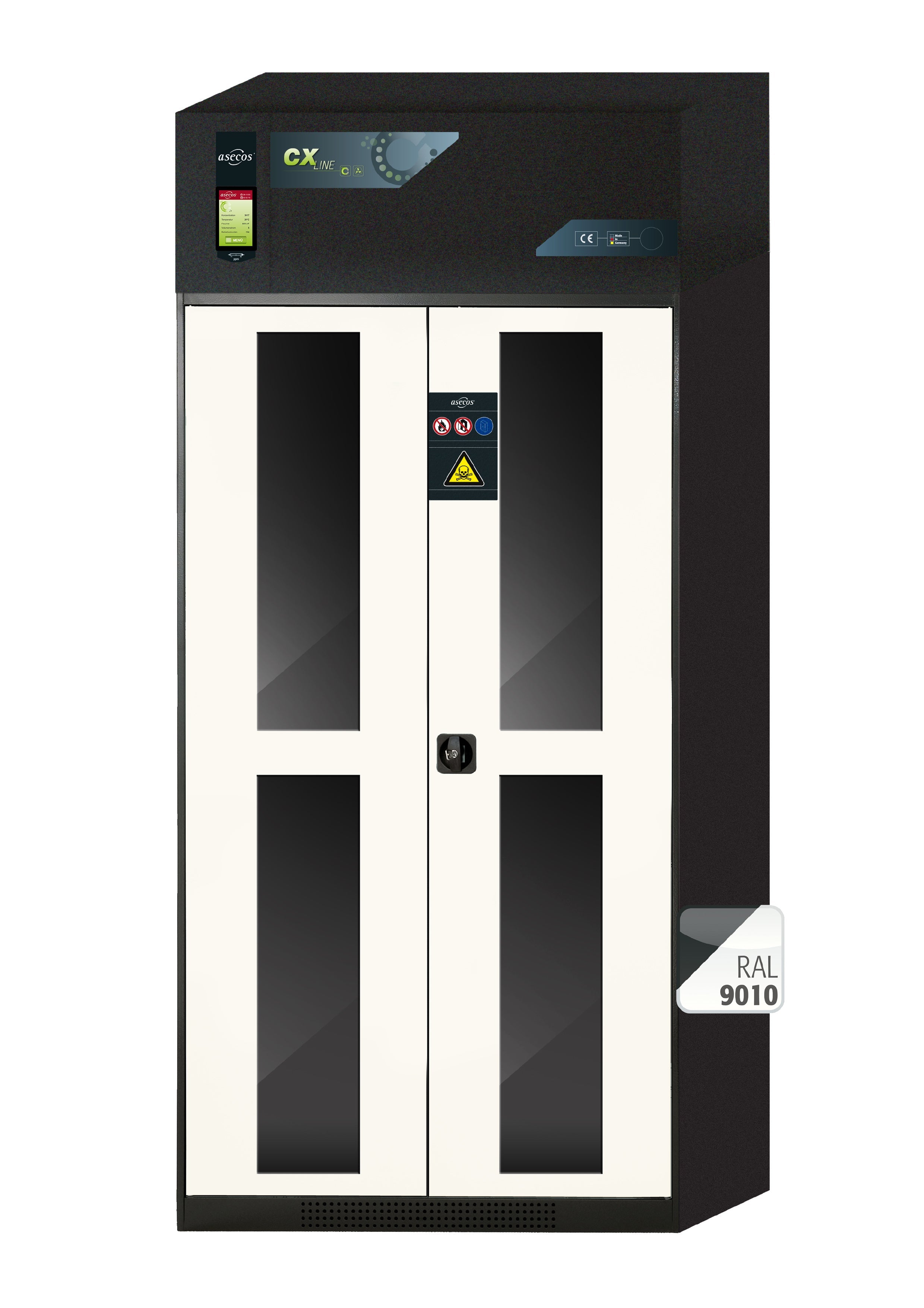Armoire de filtration d'air à circulation CX-CLASSIC-G modèle CX.229.105.WDFW en blanc pur RAL 9010 avec 6 tiroirs coulissants AbZ (tôle d'acier/polypropylène)