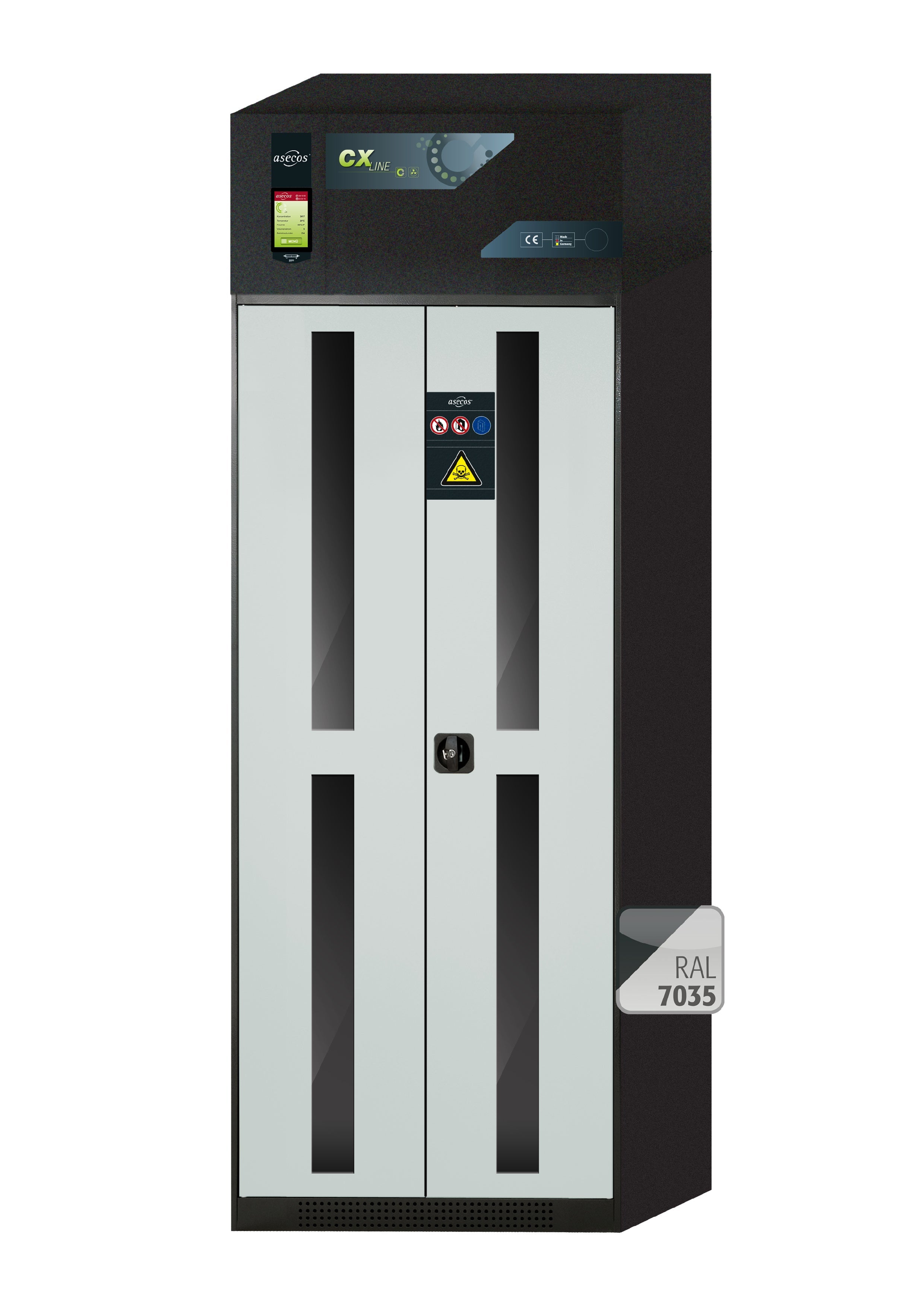 Armoire de filtration d'air à recirculation CX-CLASSIC-G modèle CX.229.081.WDFW en gris clair RAL 7035 avec 3x étagères standard (tôle d'acier)