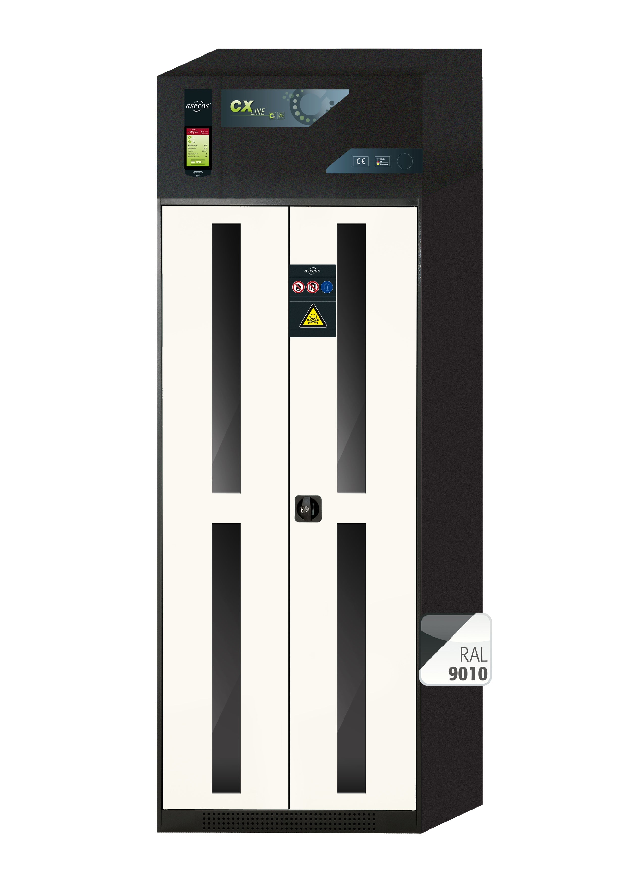 Armoire de filtration d'air à circulation CX-CLASSIC-G modèle CX.229.081.WDFW en blanc pur RAL 9010 avec 6 tiroirs coulissants AbZ (tôle d'acier/polypropylène)