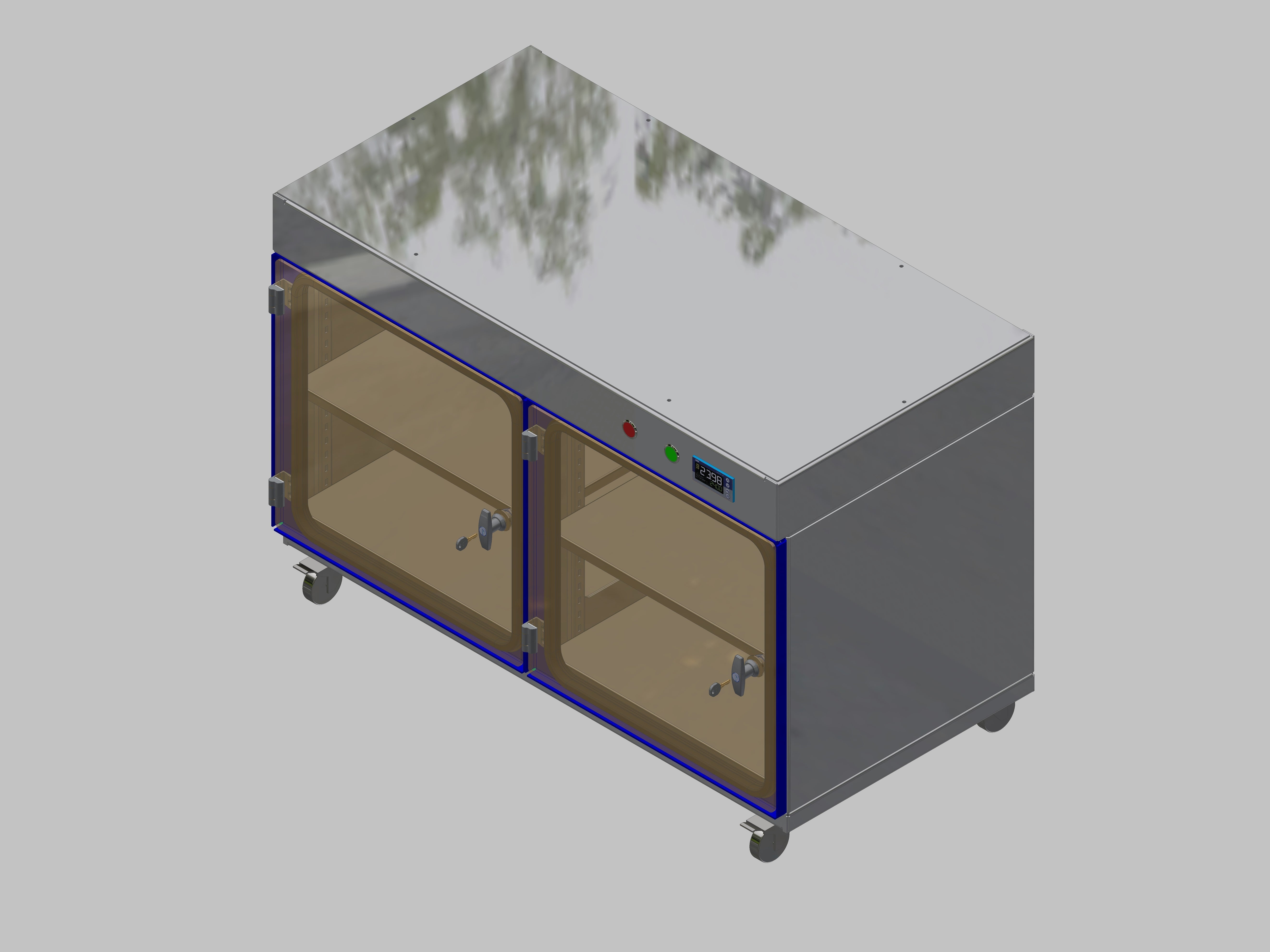 Dry storage cabinet-ITN-1200-2 with 2 shelves per compartment and base design with wheels