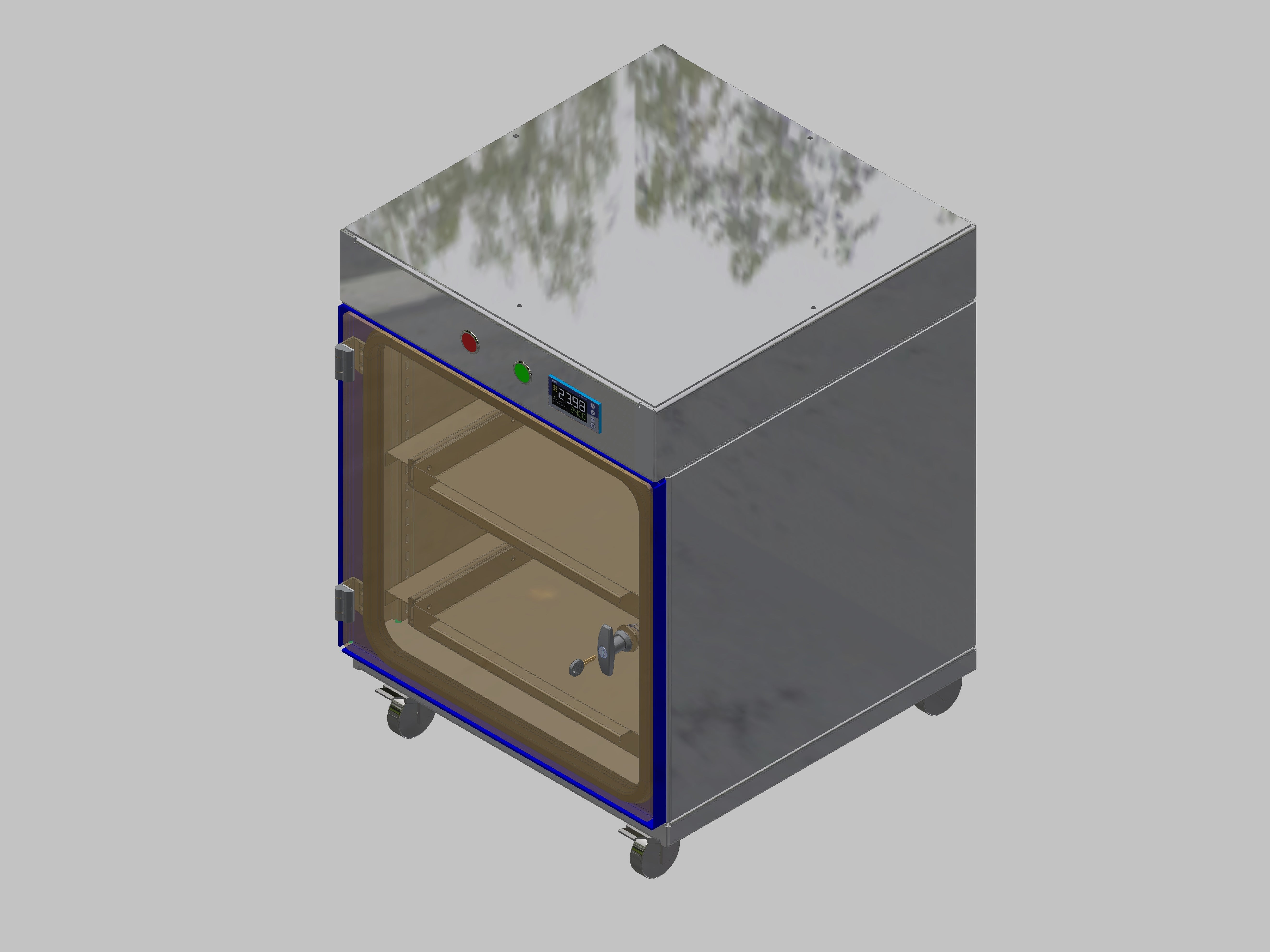 Trockenlagerschrank-ITN-600-1 mit 2 Schubladen pro Kompartiment  und Sockelauführung mit Rollen