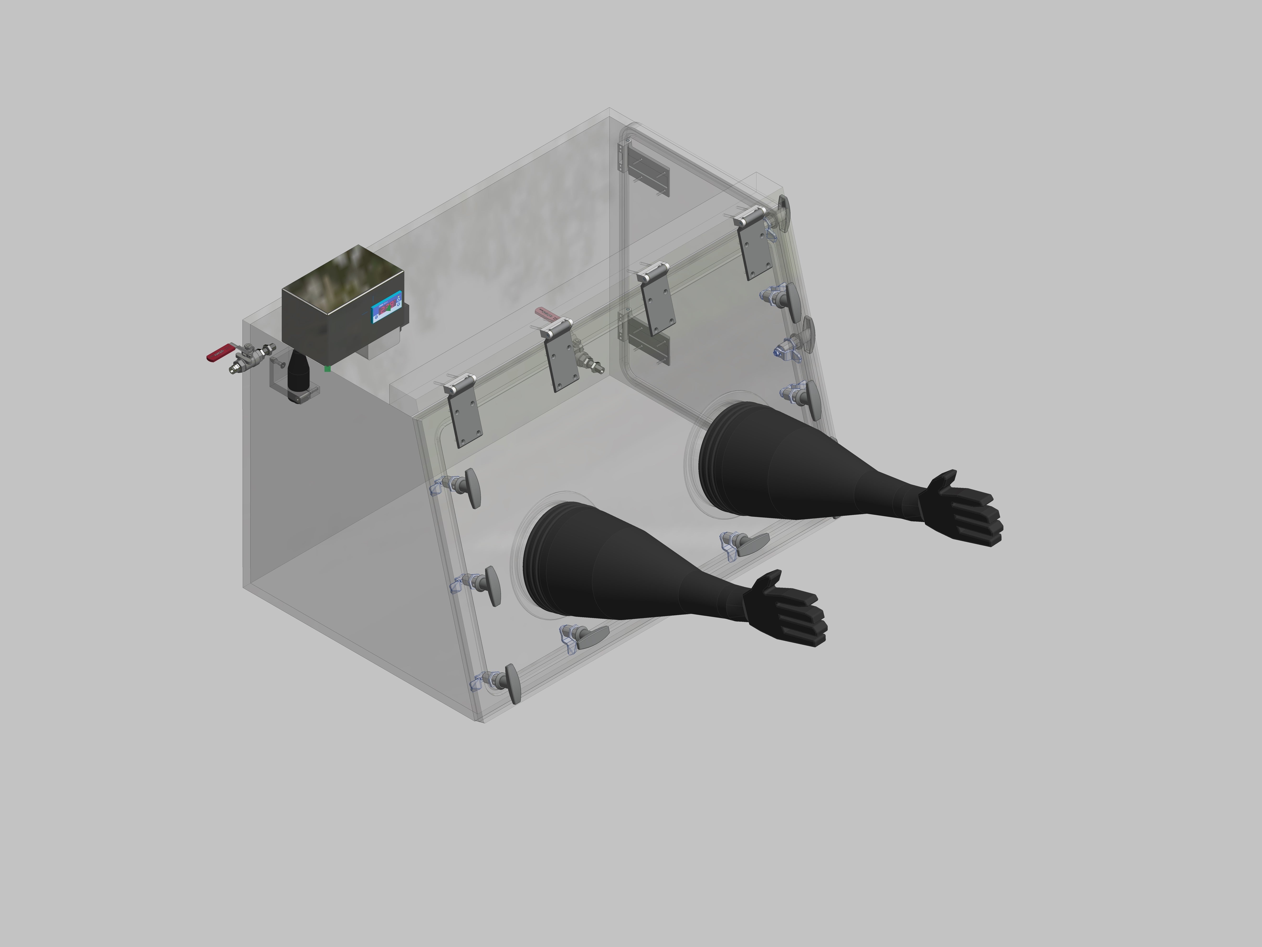 Glovebox made of acrylic &gt; Gas filling: by hand, front design: swivels upwards, side design: hinged doors, control: oxygen display