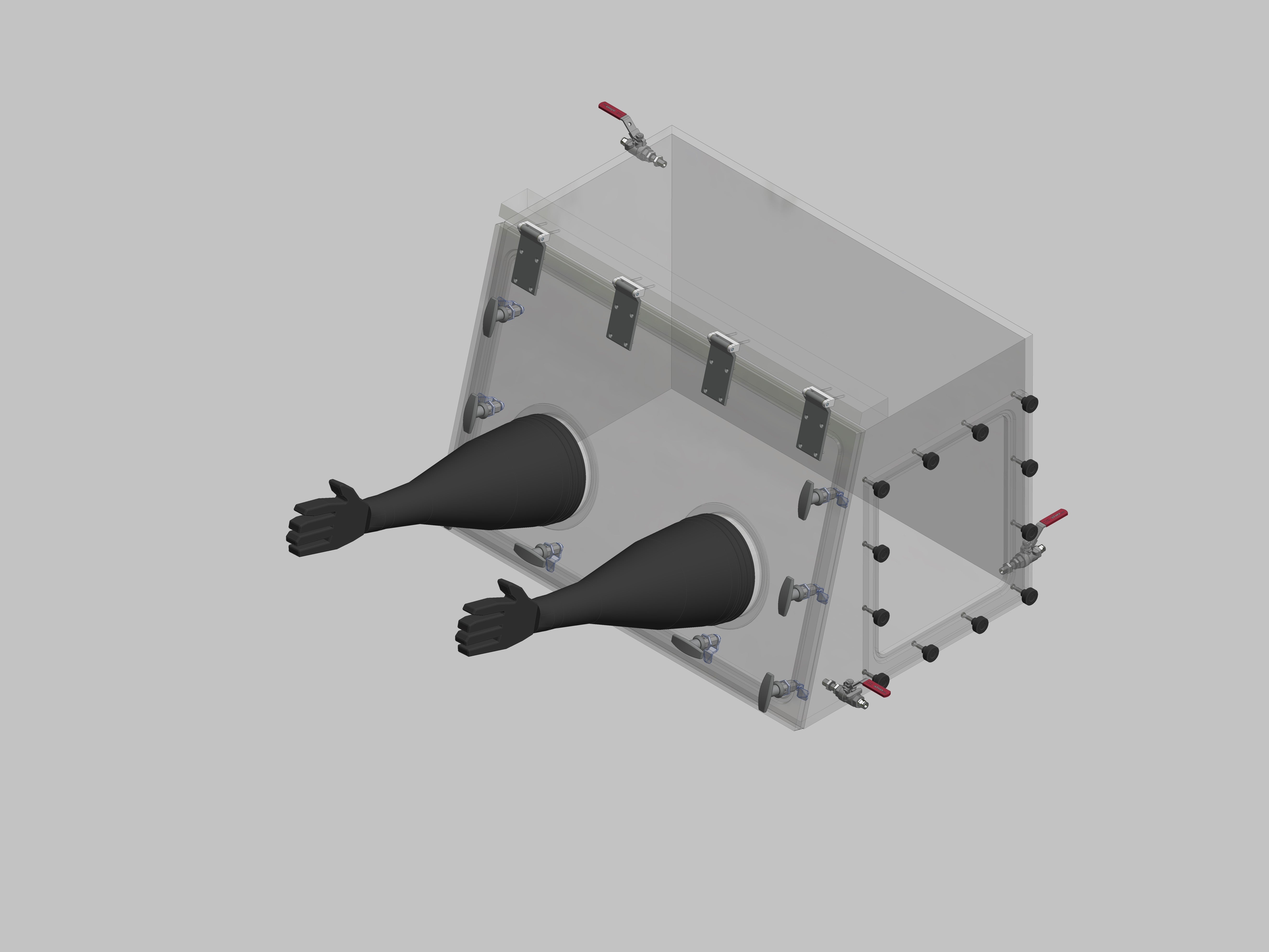 Glovebox made of acrylic &gt; Gas filling: by hand, front design: swivels upwards, side design: removable flange