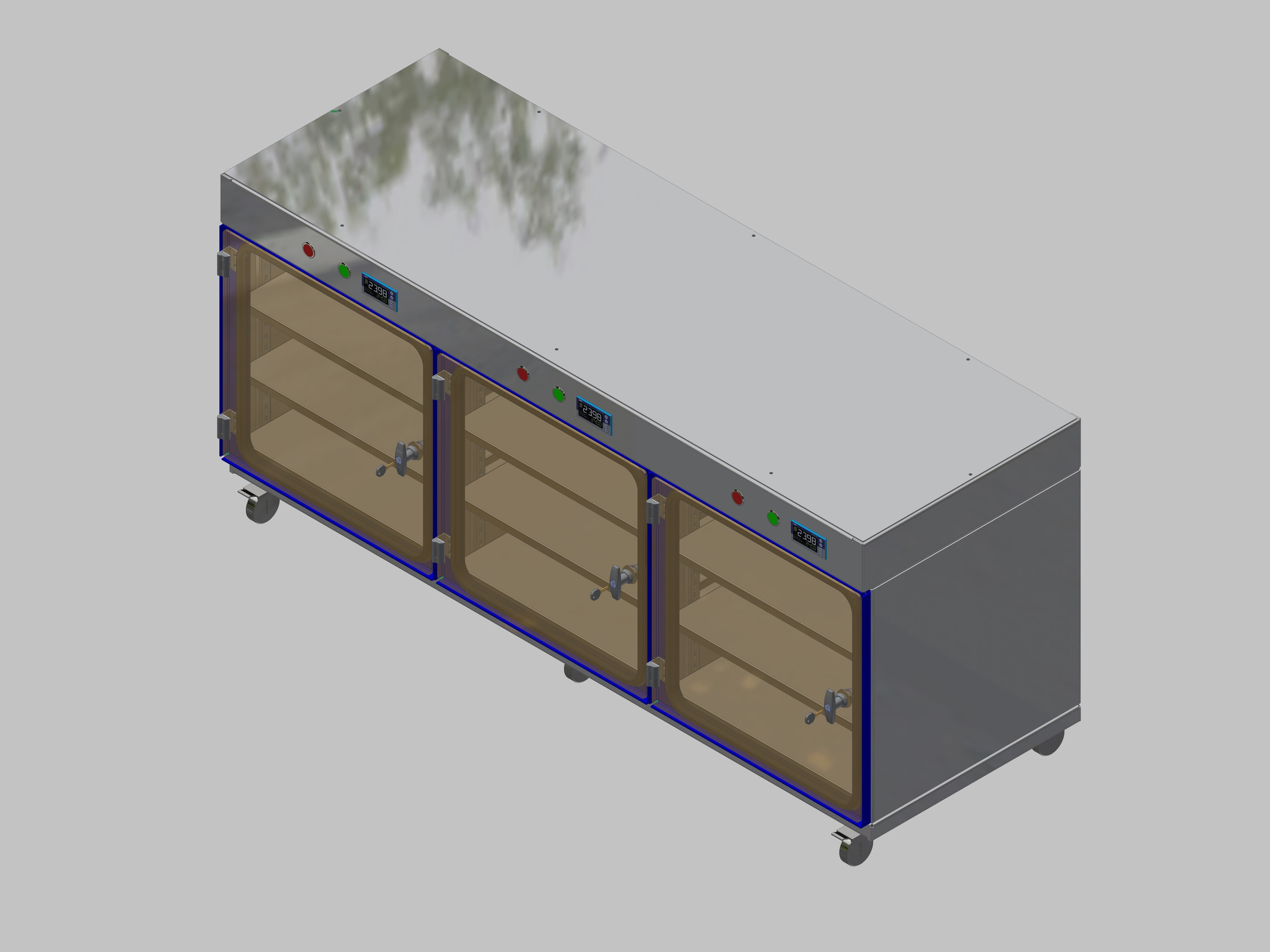 Armoire de stockage à sec-ITN-1800-3 avec 3 étagères par compartiment et conception de base avec roulettes