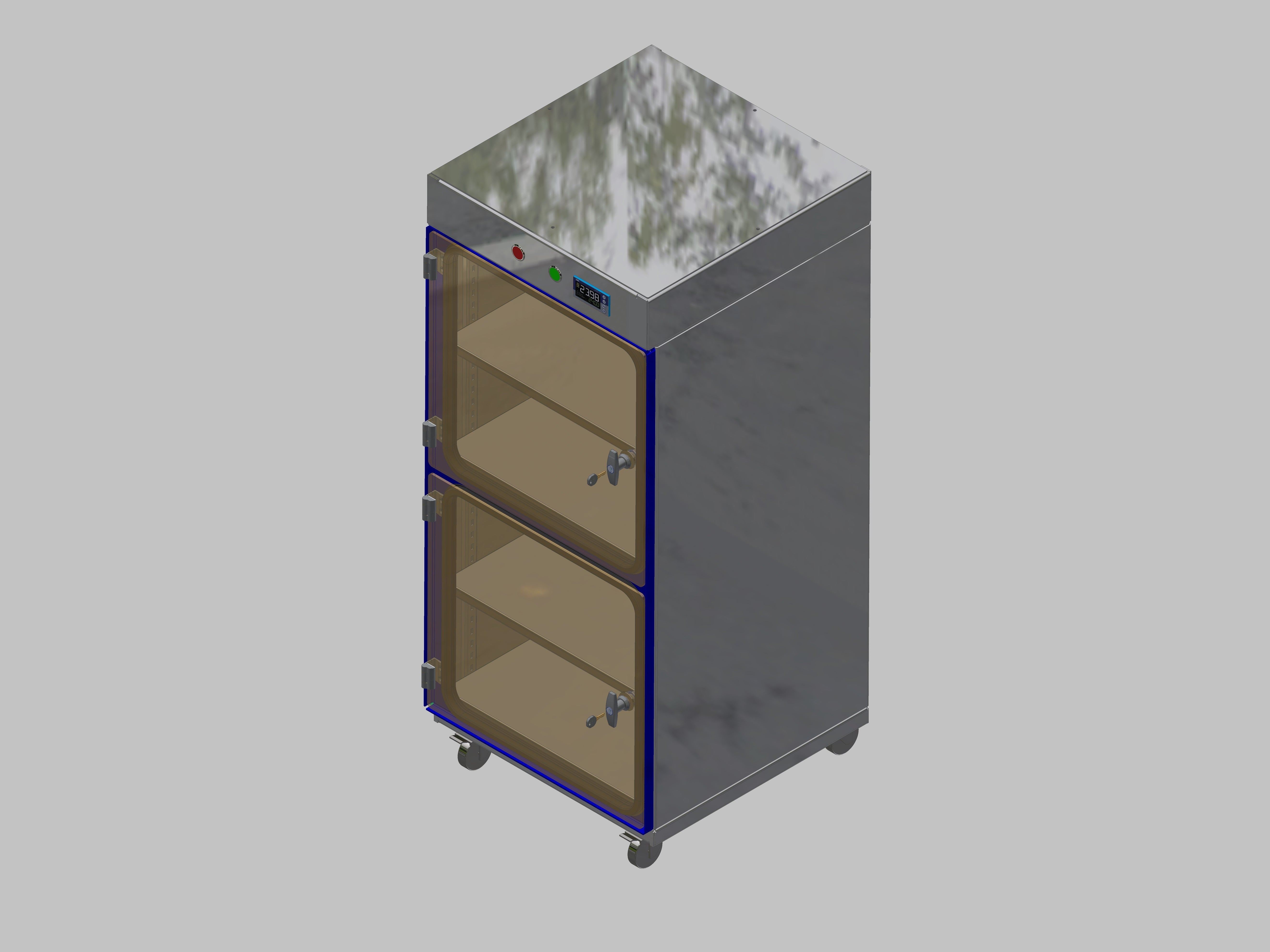 Dry storage cabinet-ITN-600-1 with 2 shelves per compartment and base design with wheels