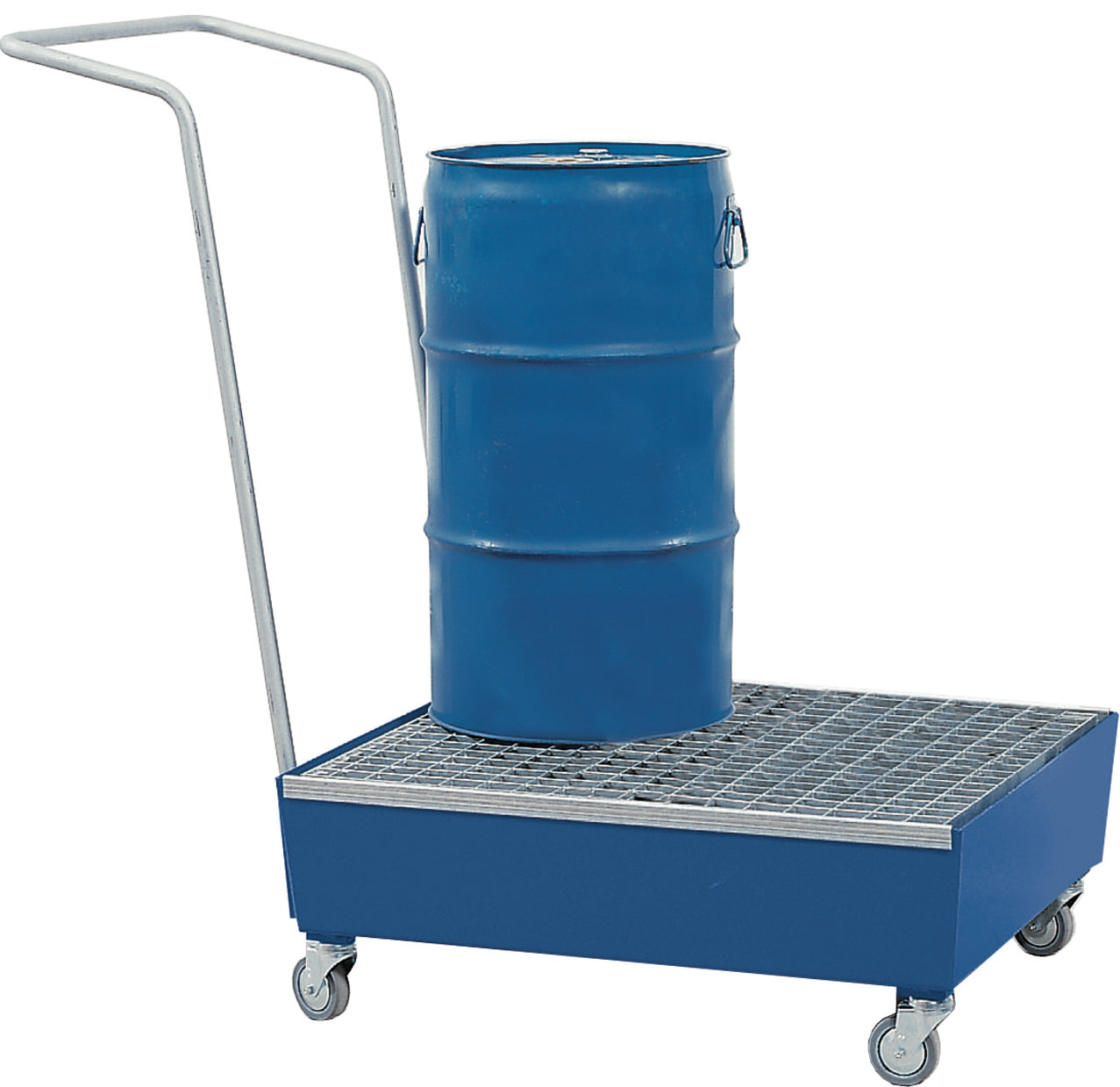 Sump pallet with castors steel with galvanised grid 1275x635x890, steel powder-coated smooth