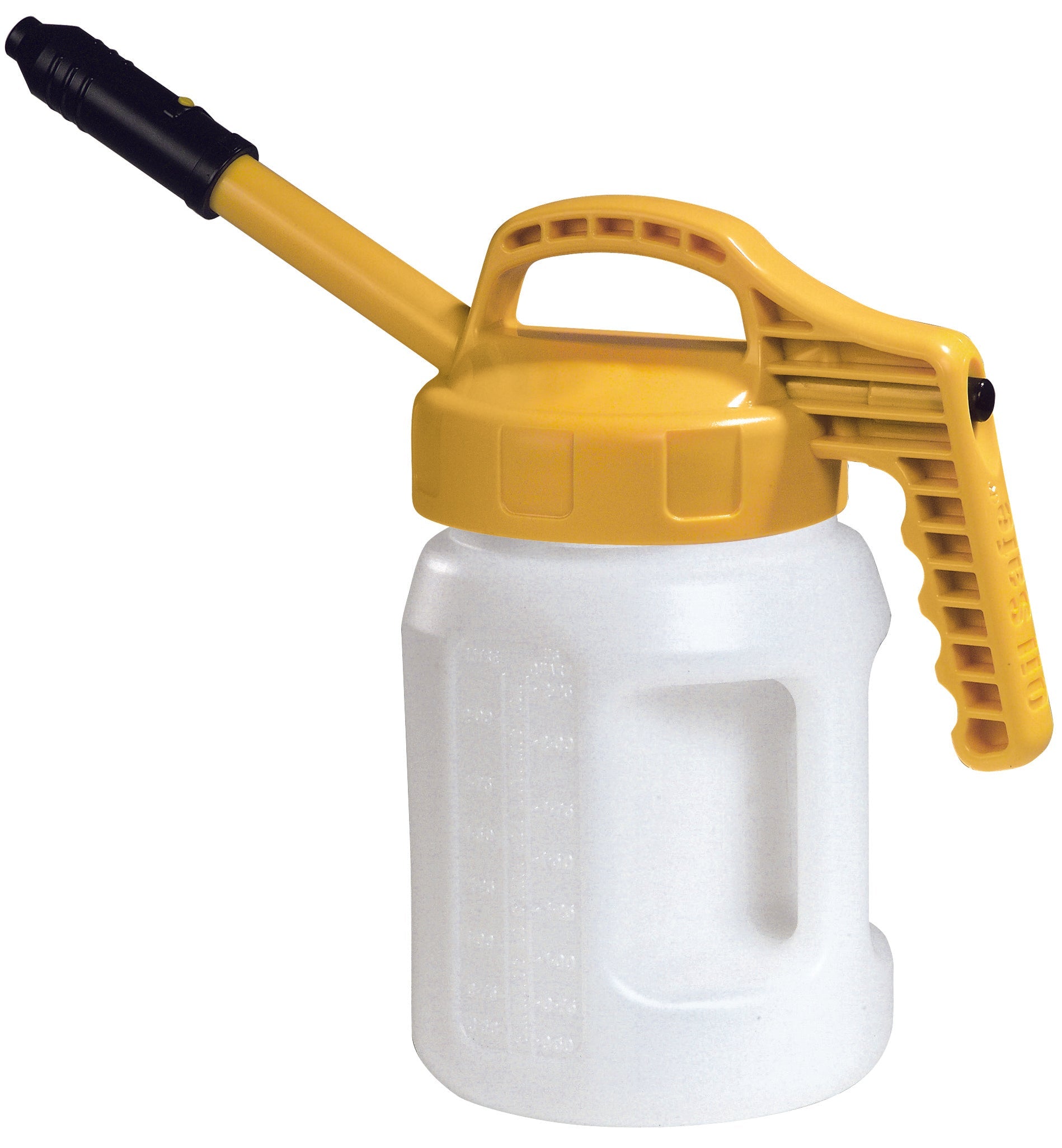 Oil can PE-HD white 5 L with yellow lid and long spout, polyethylen (high density)