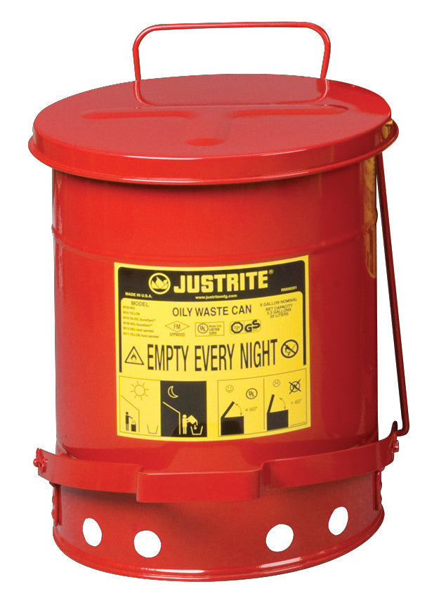 Disposal bin sh.steel red, 20 L with foot pedal, sheet steel galvanized and painted