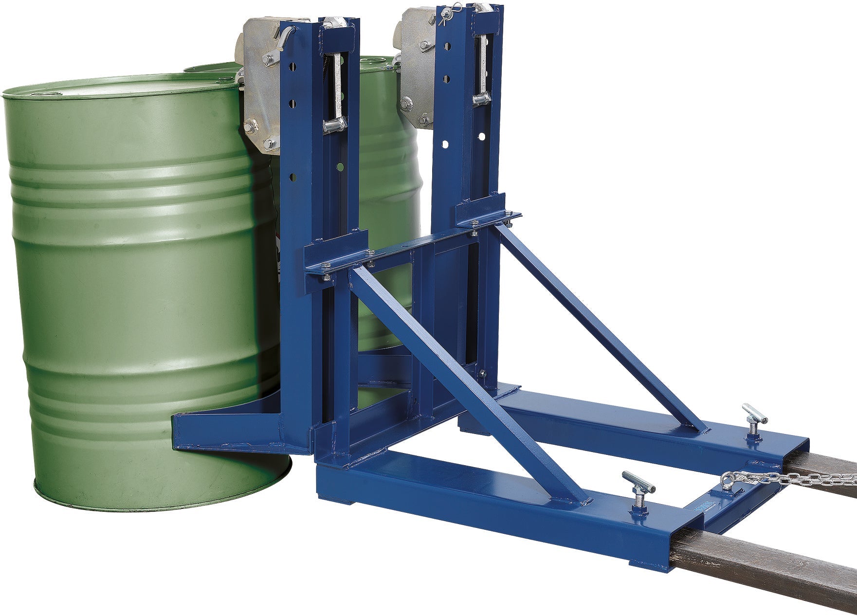 Drum lifter steel, f/ 2 drums blue, for 700 kg, steel powder-coated smooth