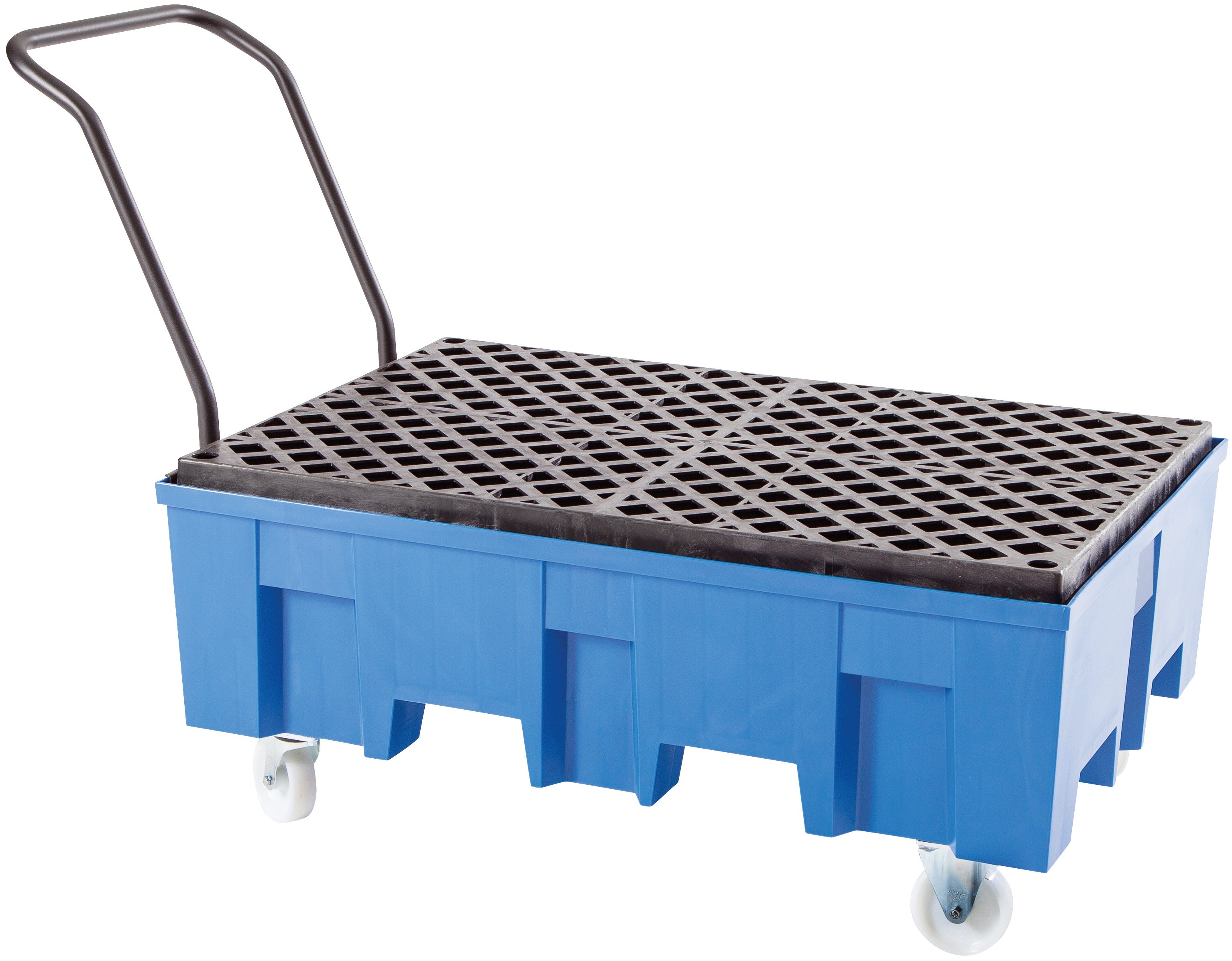 Sump pallet with castors PE-HD with PE-grid 865x1245x1060, polyethylen (high density)