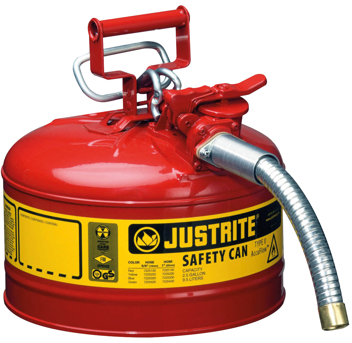 Récipient de sécurité acier revêtu époxy rouge, contenu: 9,5 litres, Schlauch, tôle d'acier revêtement par poudre lisse