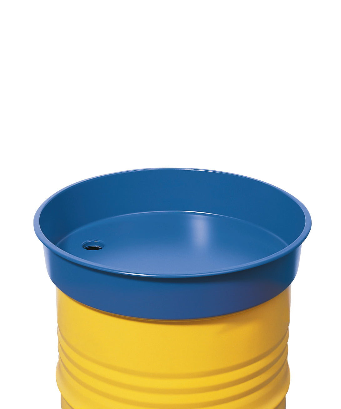 Round barrel funnel made of steel, blue, for 200 liter barrels, 30 L volume, smooth powder-coated steel