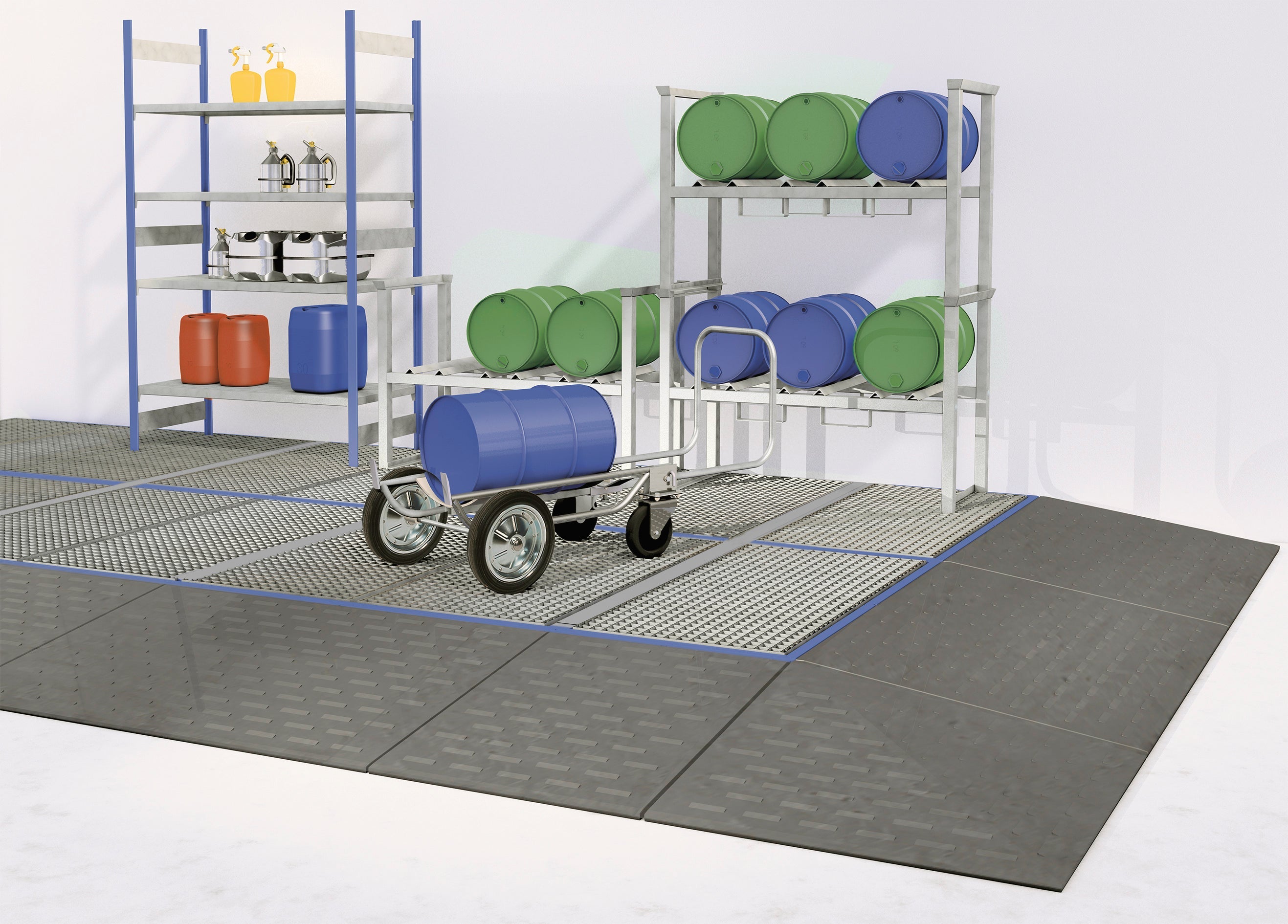 Bunded spill flooring passable PE-LD with PE-grid 2200x1500x150, polyethylen (low density)