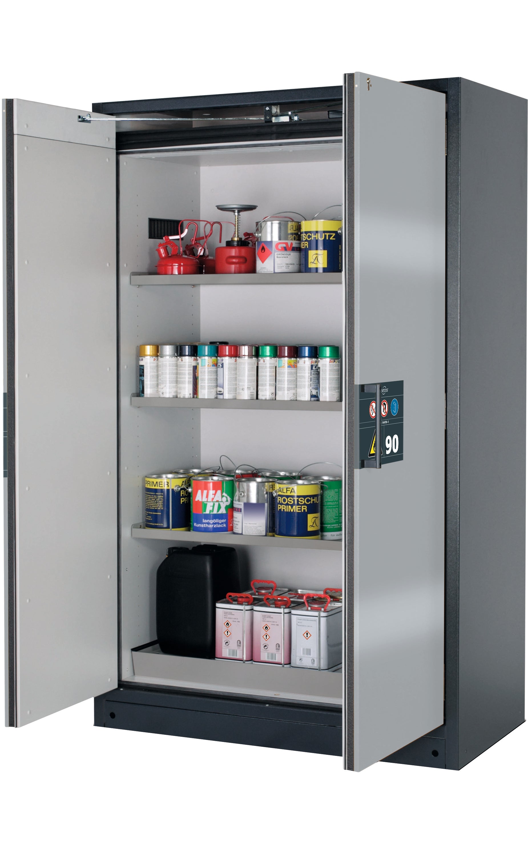 Typ 90 Sicherheitsschrank Q-PEGASUS-90 Modell Q90.195.120.WDAC in asecos Silber mit 3x Fachboden Standard (Edelstahl 1.4301)