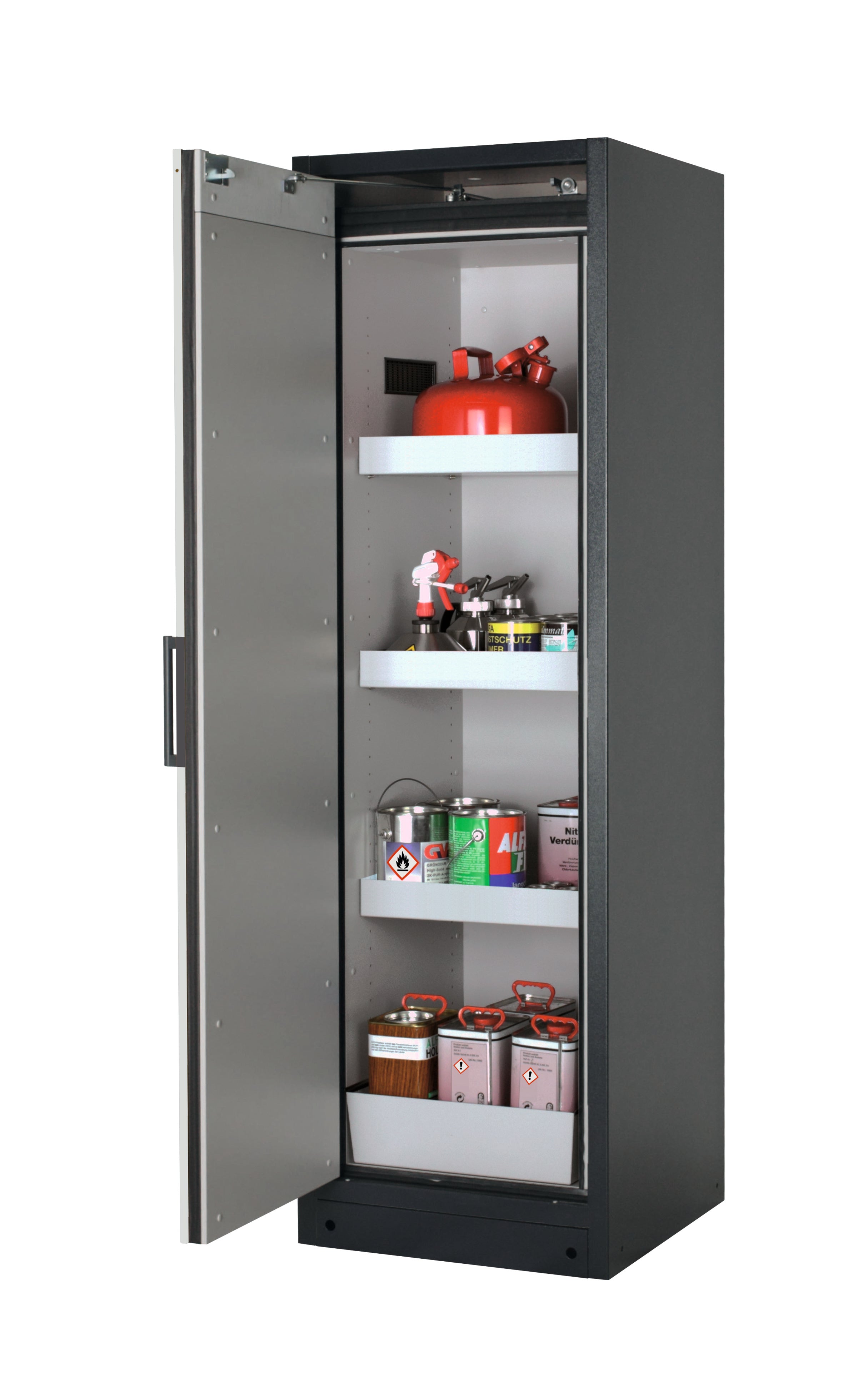 Typ 90 Sicherheitsschrank Q-CLASSIC-90 Modell Q90.195.060 in lichtgrau RAL 7035 mit 3x Wannenboden Standard (Stahlblech)