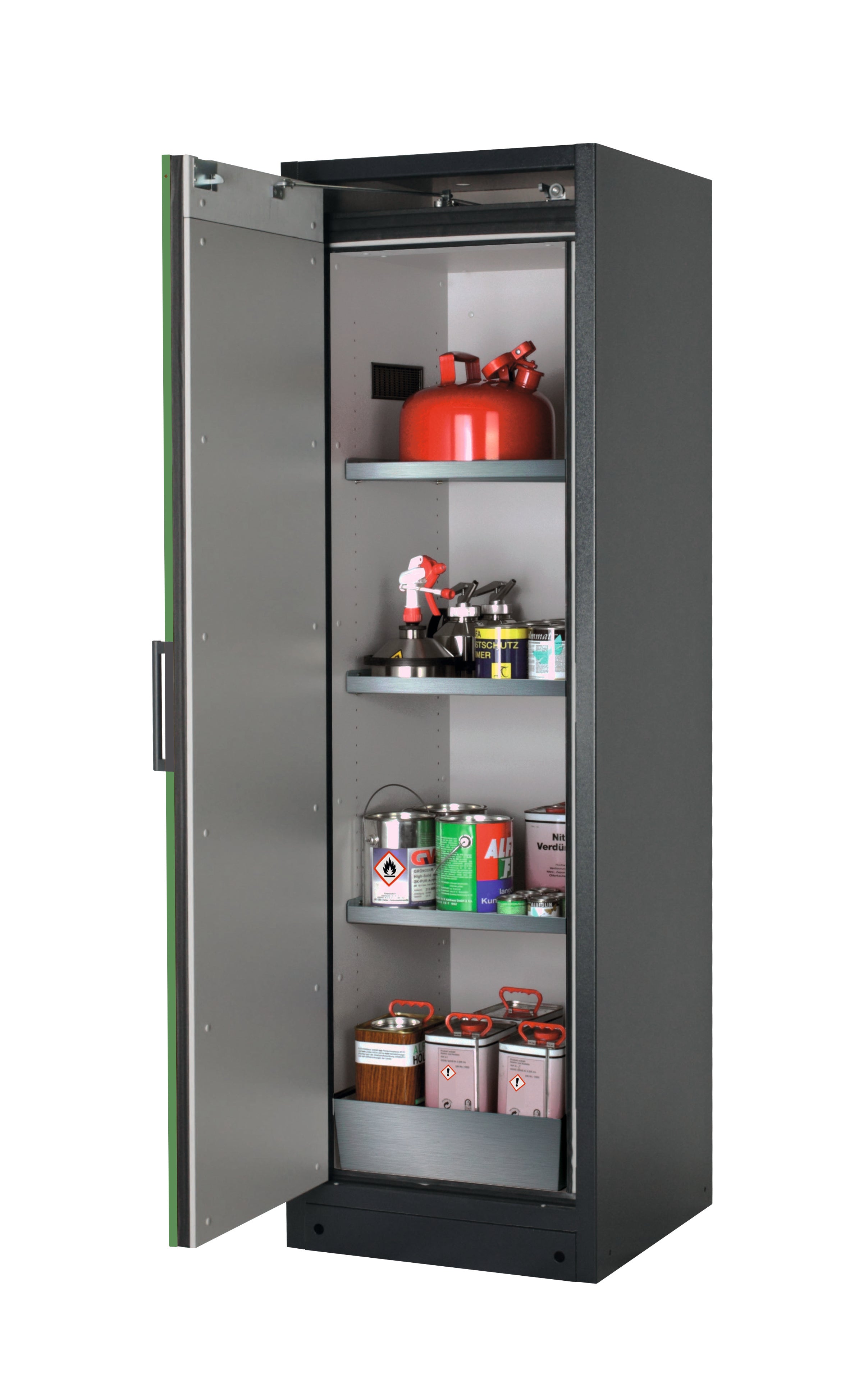 Typ 90 Sicherheitsschrank Q-CLASSIC-90 Modell Q90.195.060 in resedagrün RAL 6011 mit 3x Fachboden Standard (Edelstahl 1.4301)