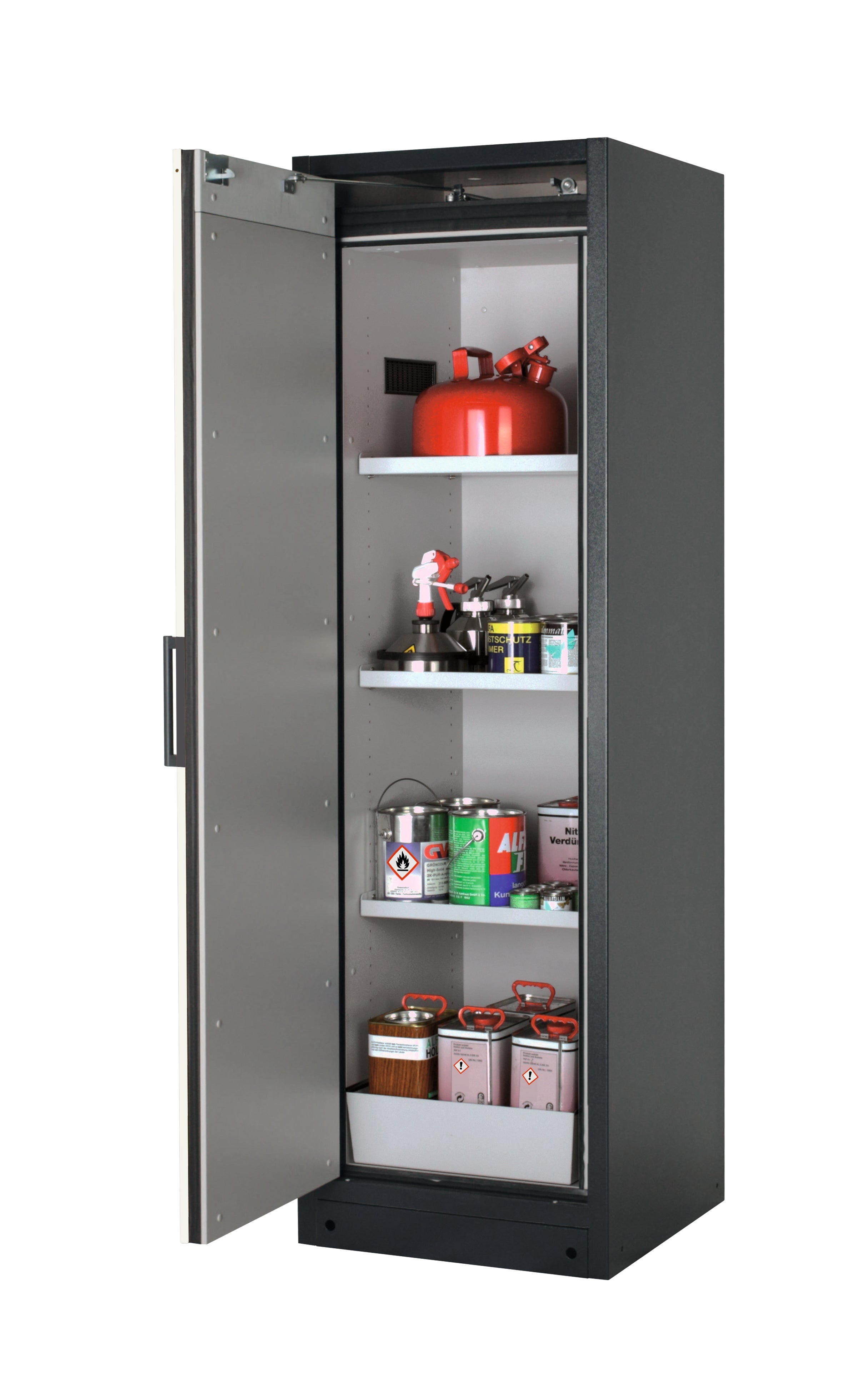 Typ 90 Sicherheitsschrank Q-CLASSIC-90 Modell Q90.195.060 in asecos Silber mit 3x Fachboden Standard (Stahlblech)