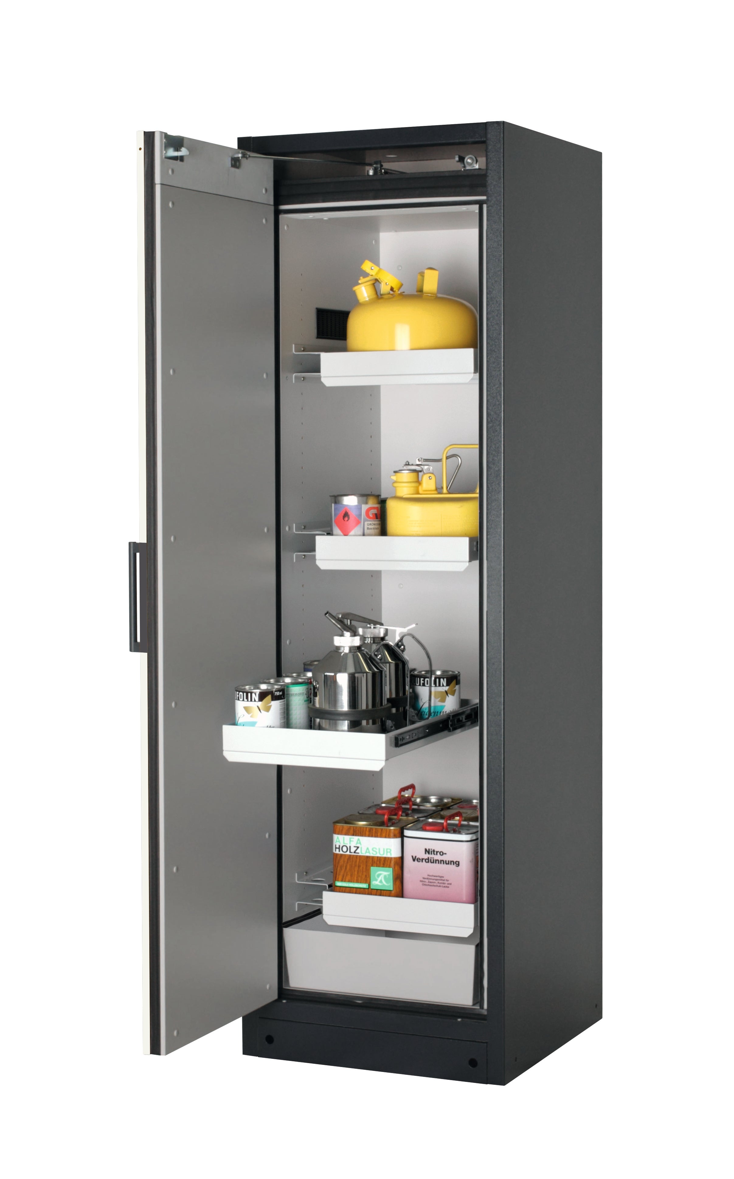 Typ 90 Sicherheitsschrank Q-CLASSIC-90 Modell Q90.195.060 in asecos Silber mit 3x Auszugswanne Standard (Stahlblech)
