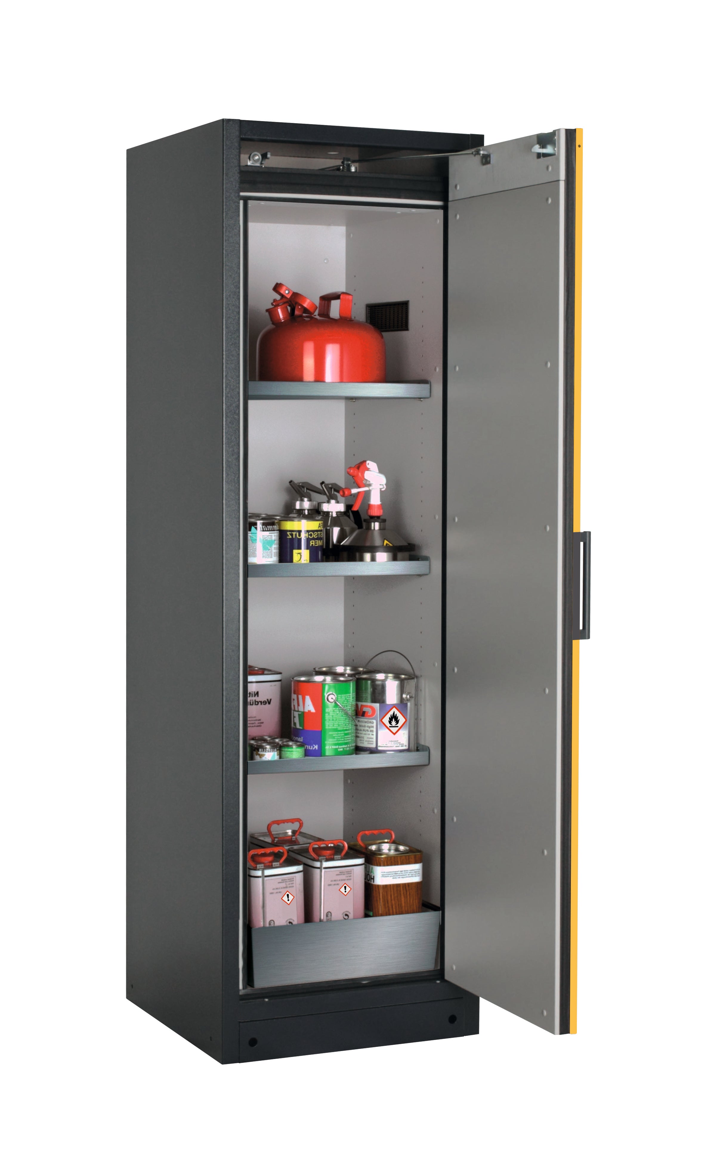Typ 90 Sicherheitsschrank Q-PEGASUS-90 Modell Q90.195.060.WDACR in sicherheitsgelb RAL 1004 mit 3x Fachboden Standard (Edelstahl 1.4301)