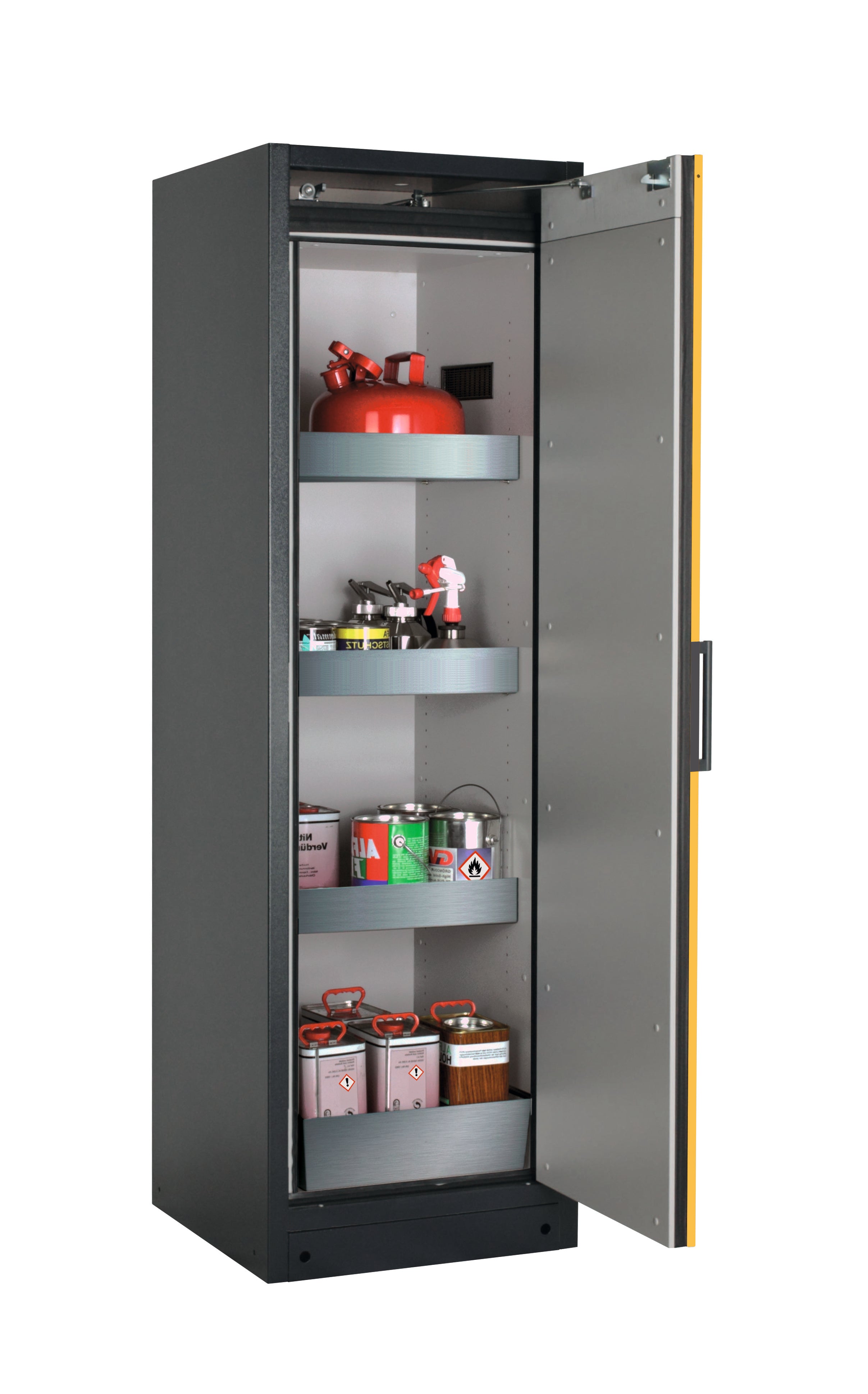 Typ 90 Sicherheitsschrank Q-CLASSIC-90 Modell Q90.195.060.R in sicherheitsgelb RAL 1004 mit 3x Wannenboden Standard (Edelstahl 1.4301)