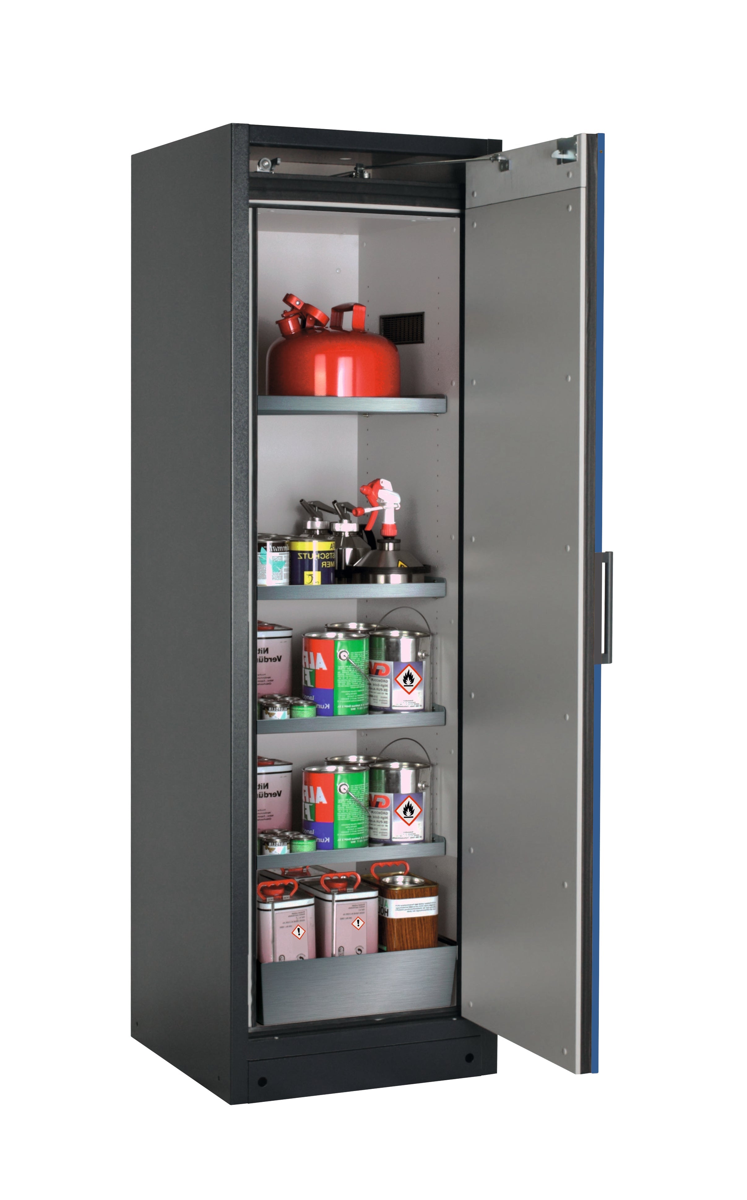 Typ 90 Sicherheitsschrank Q-PEGASUS-90 Modell Q90.195.060.WDACR in enzianblau RAL 5010 mit 4x Fachboden Standard (Edelstahl 1.4301)