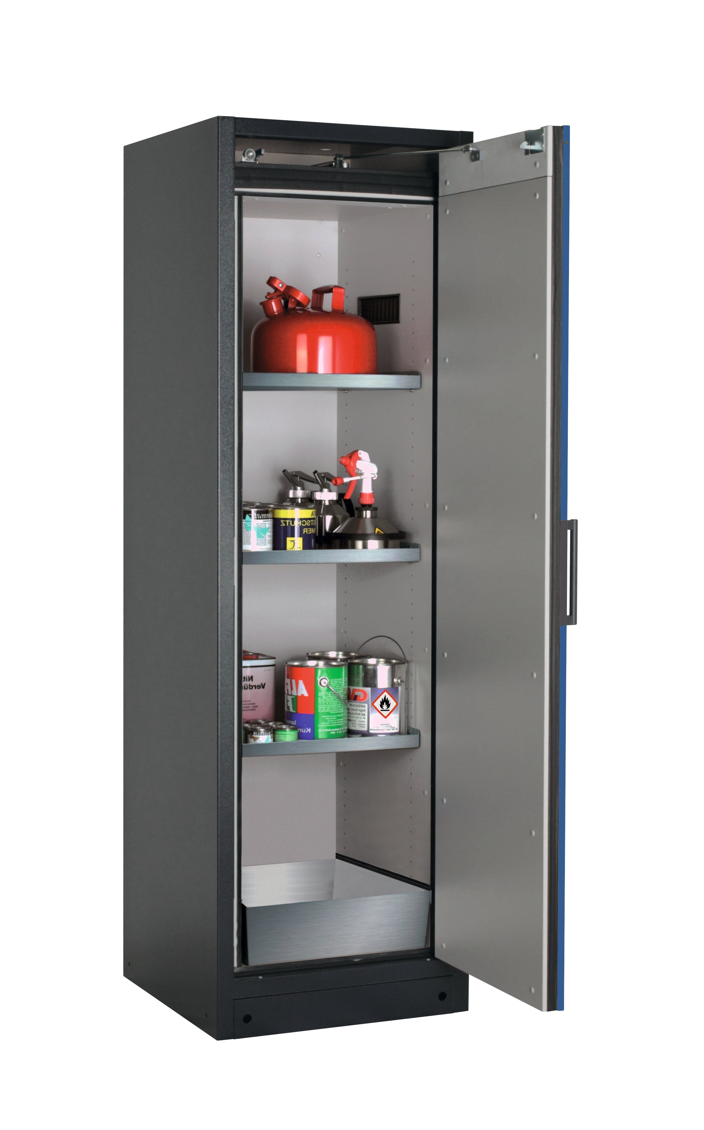 Typ 90 Sicherheitsschrank Q-PEGASUS-90 Modell Q90.195.060.WDACR in enzianblau RAL 5010 mit 3x Fachboden Standard (Edelstahl 1.4301)
