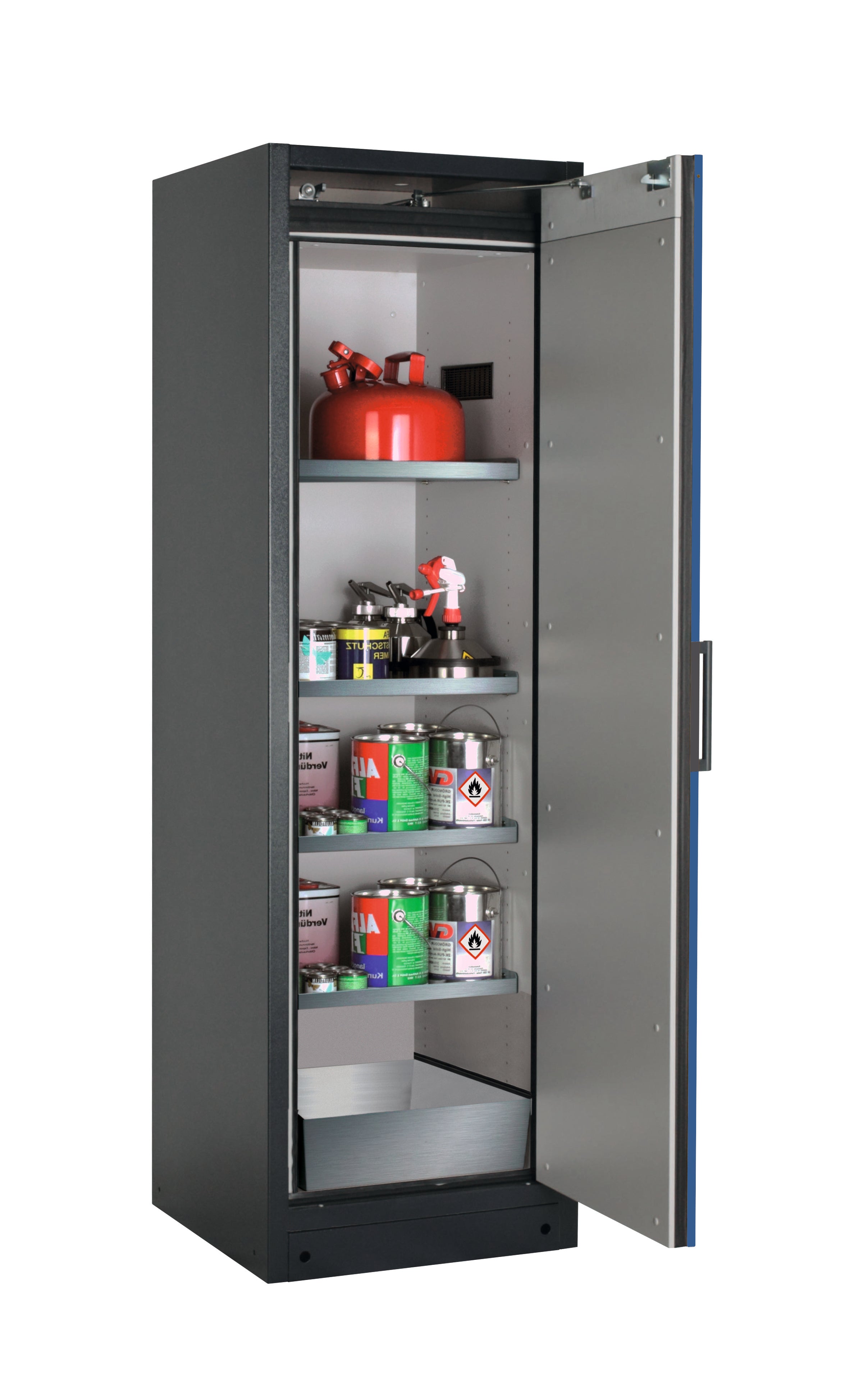 Typ 90 Sicherheitsschrank Q-PEGASUS-90 Modell Q90.195.060.WDACR in enzianblau RAL 5010 mit 4x Fachboden Standard (Edelstahl 1.4301)