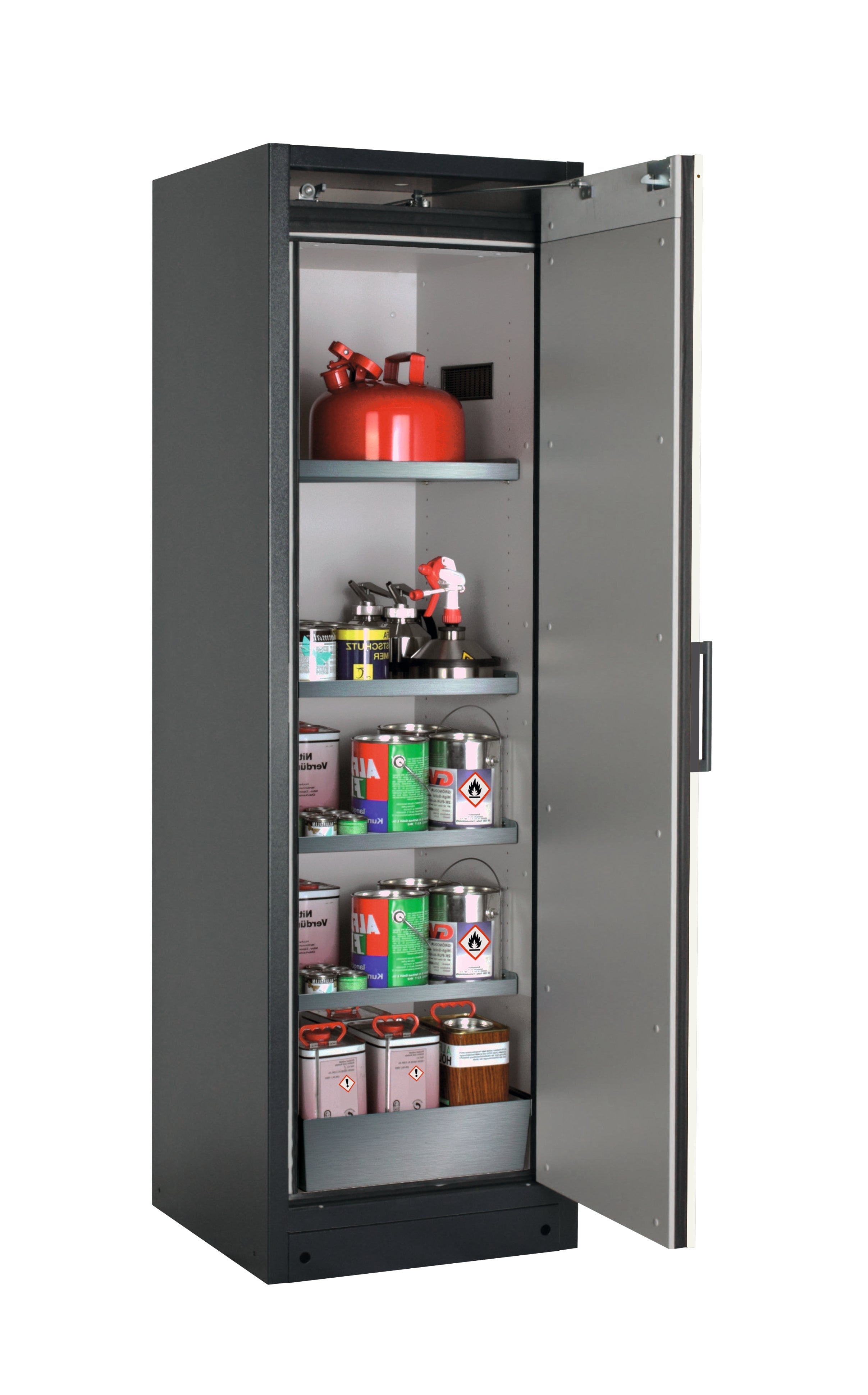 Typ 90 Sicherheitsschrank Q-PEGASUS-90 Modell Q90.195.060.WDACR in asecos Silber mit 4x Fachboden Standard (Edelstahl 1.4301)