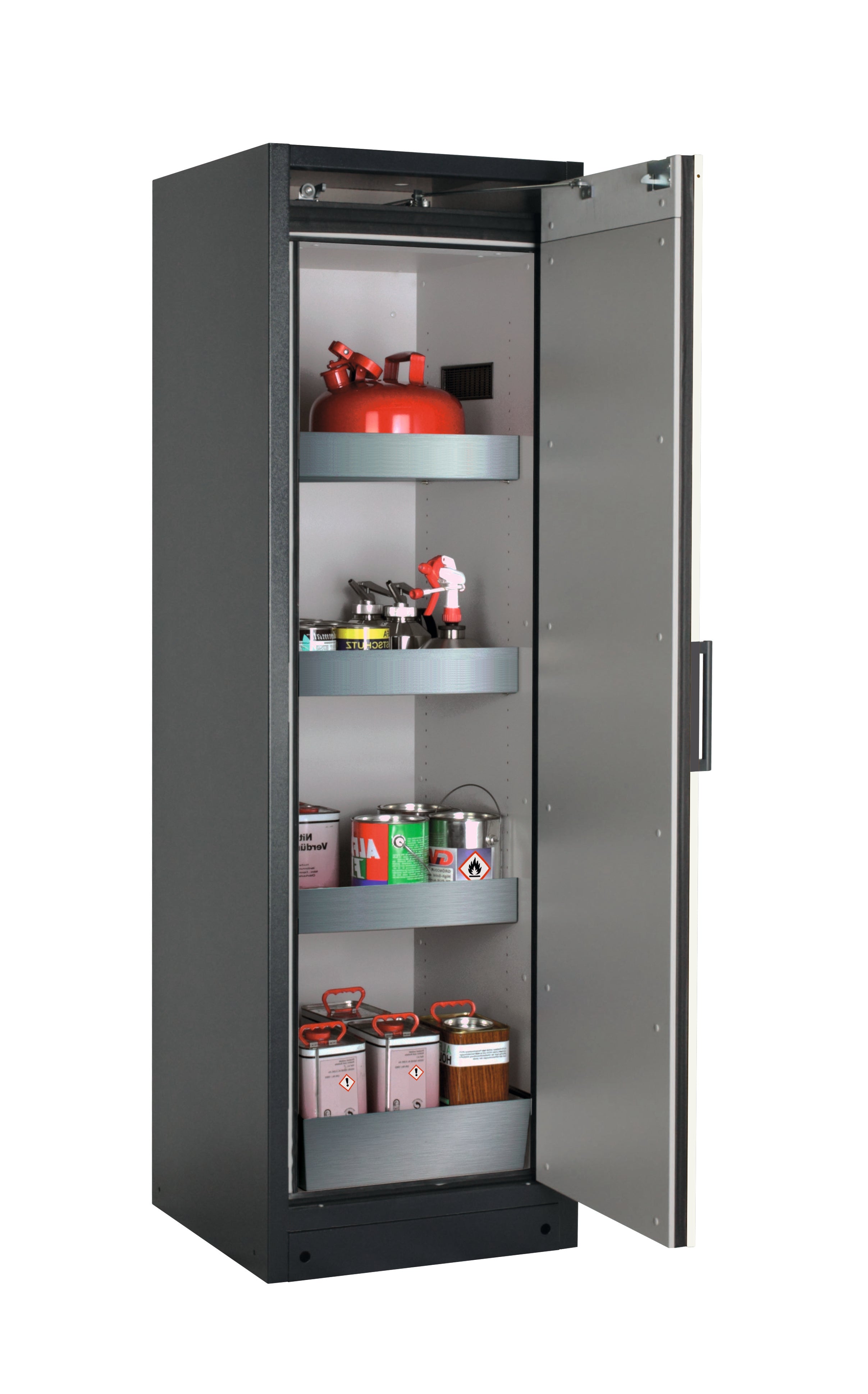 Typ 90 Sicherheitsschrank Q-PEGASUS-90 Modell Q90.195.060.WDACR in asecos Silber mit 3x Wannenboden Standard (Edelstahl 1.4301)